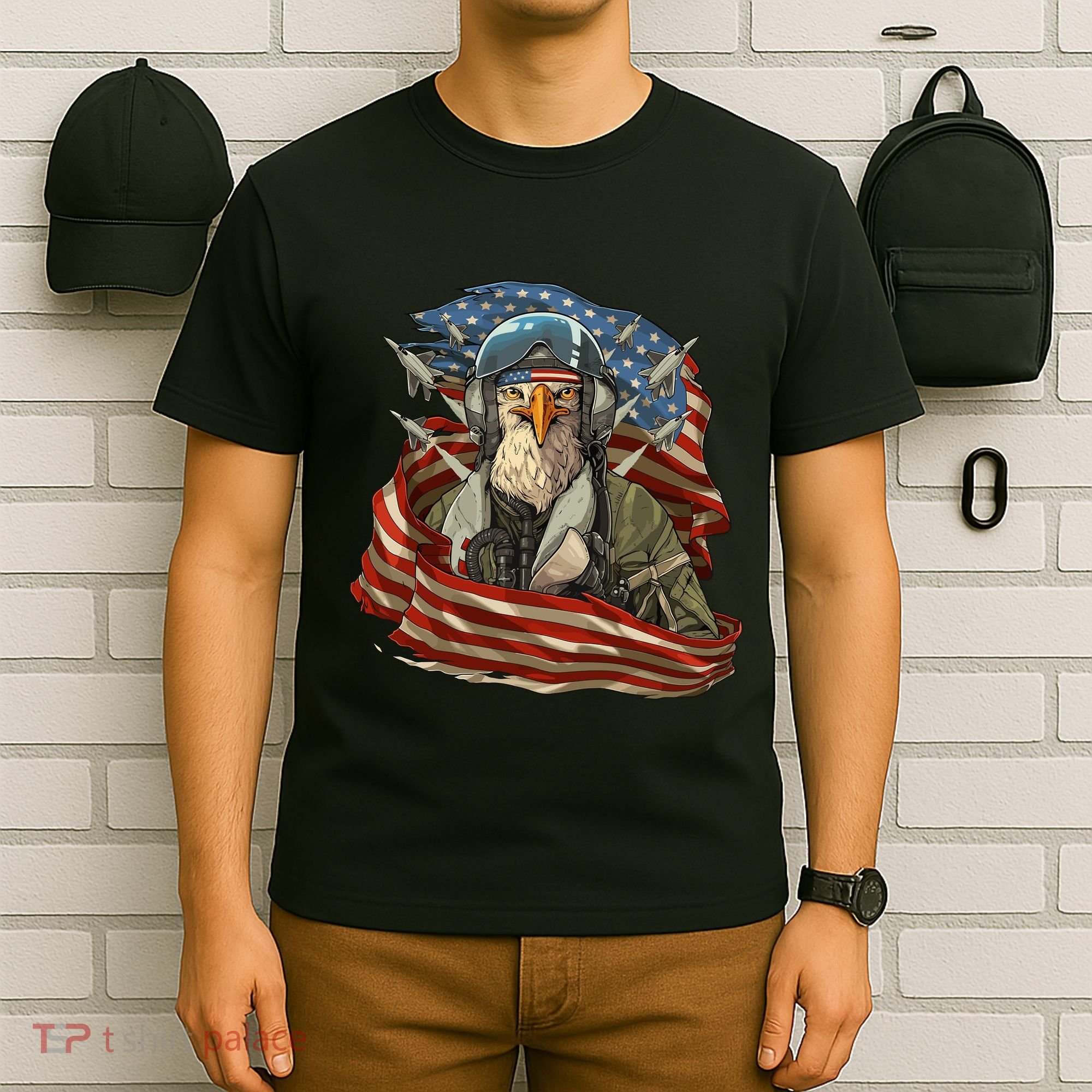 Patriotic American Eagle Fighter Pilot 4th Of July T-Shirt