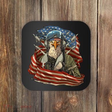 Patriotic American Eagle Fighter Pilot 4th Of July Coaster