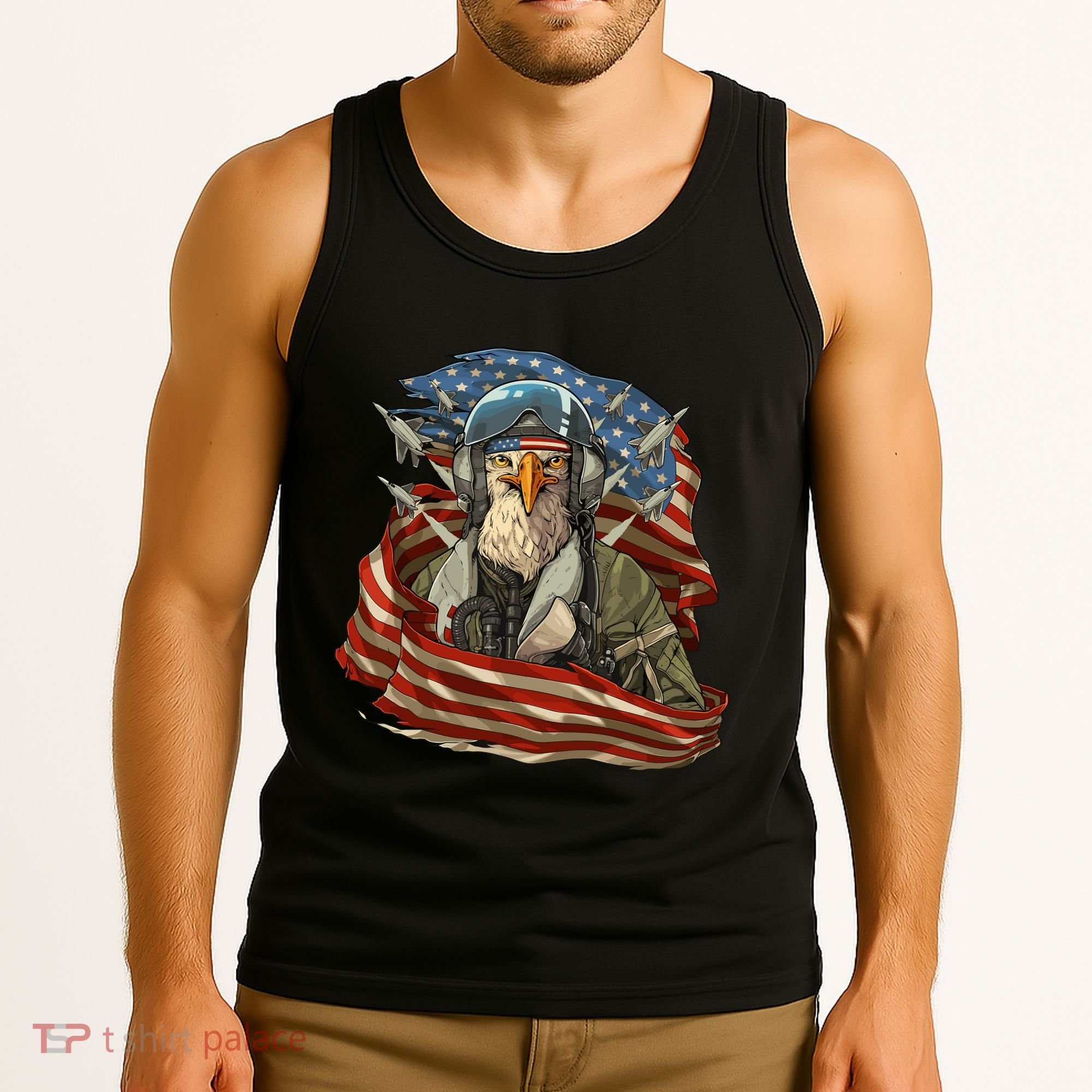 Patriotic American Eagle Fighter Pilot 4th Of July Tank Top