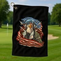 Patriotic American Eagle Fighter Pilot 4th Of July Golf Towel thumb 1