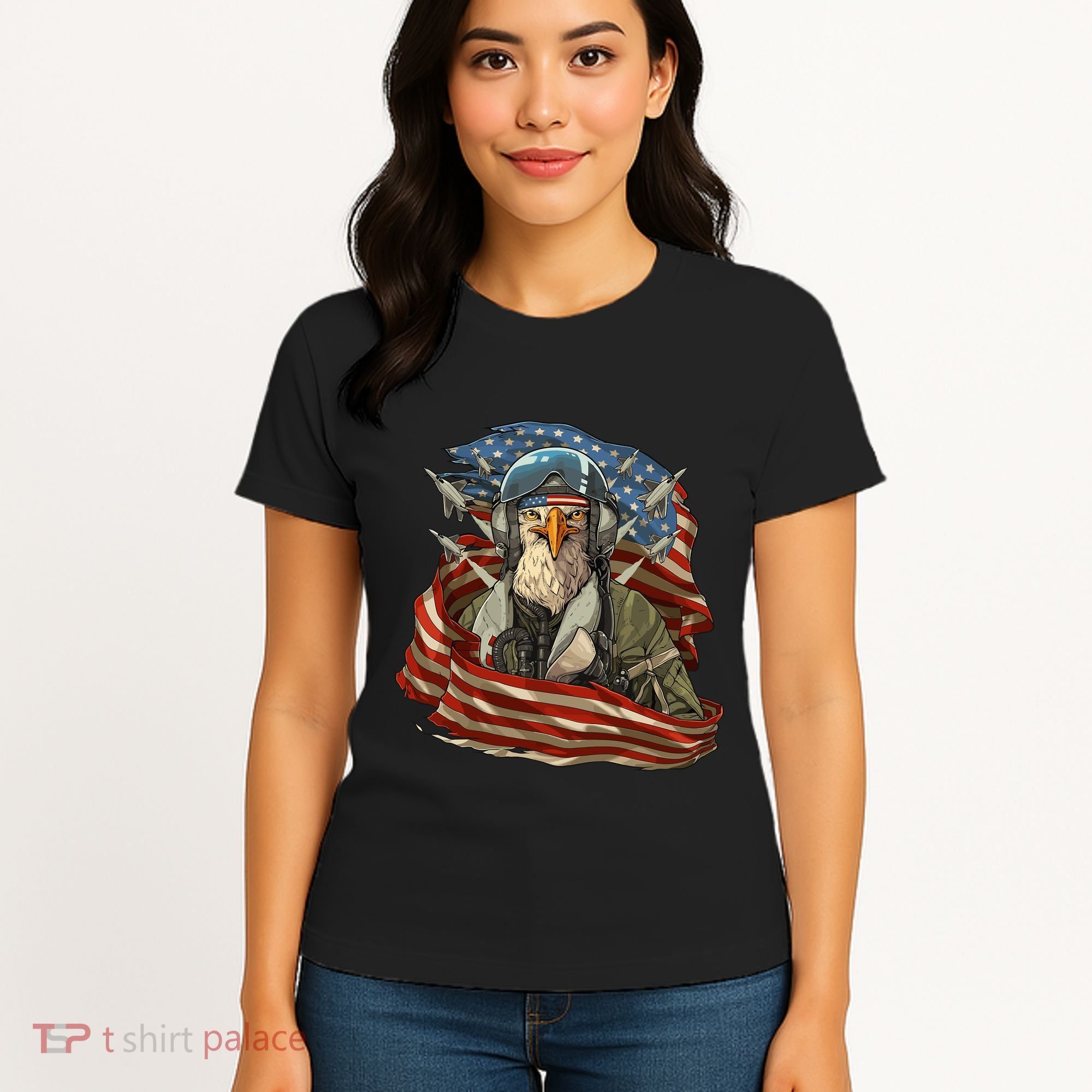 Patriotic American Eagle Fighter Pilot 4th Of July Women's T-Shirt