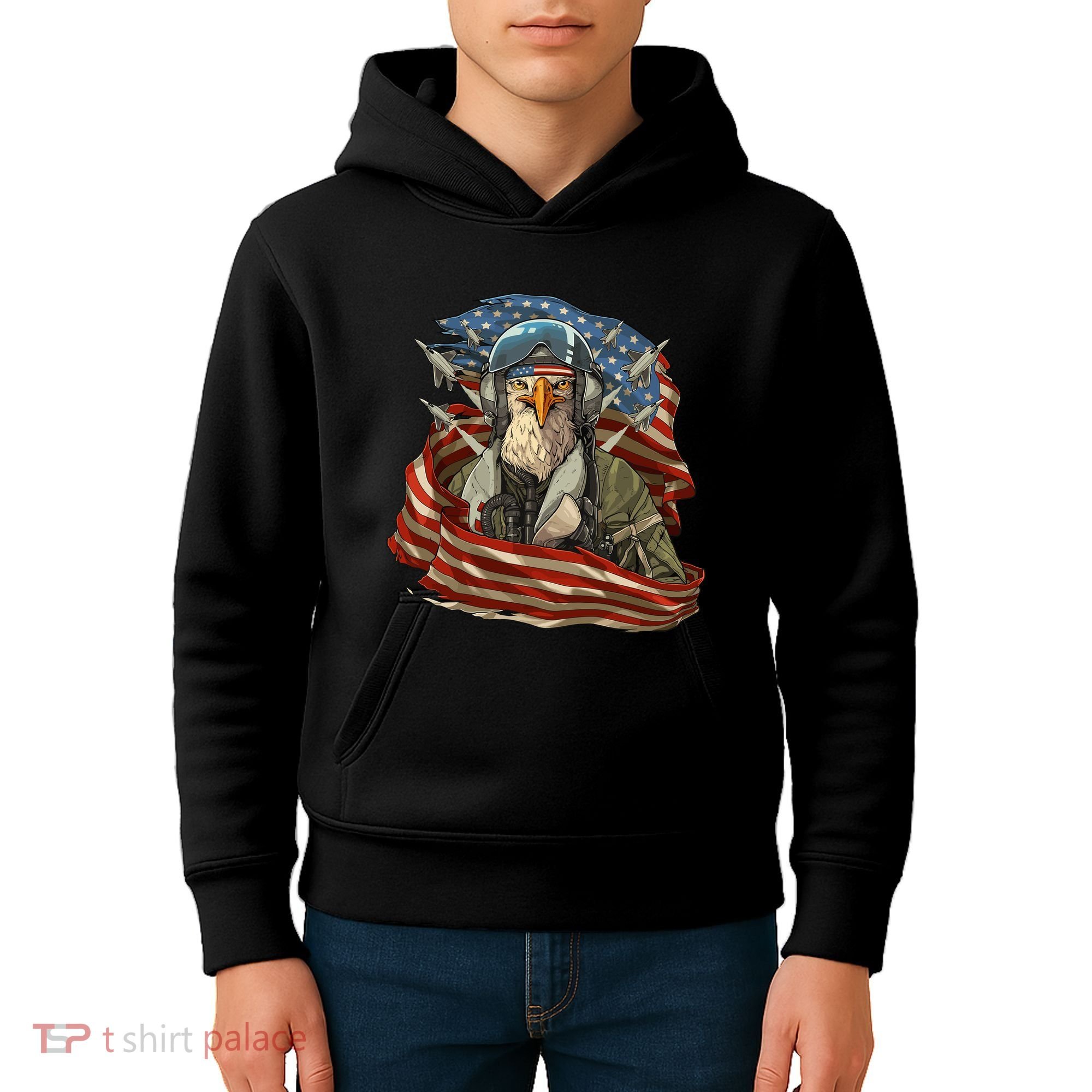 Patriotic American Eagle Fighter Pilot 4th Of July Kids Hoodie