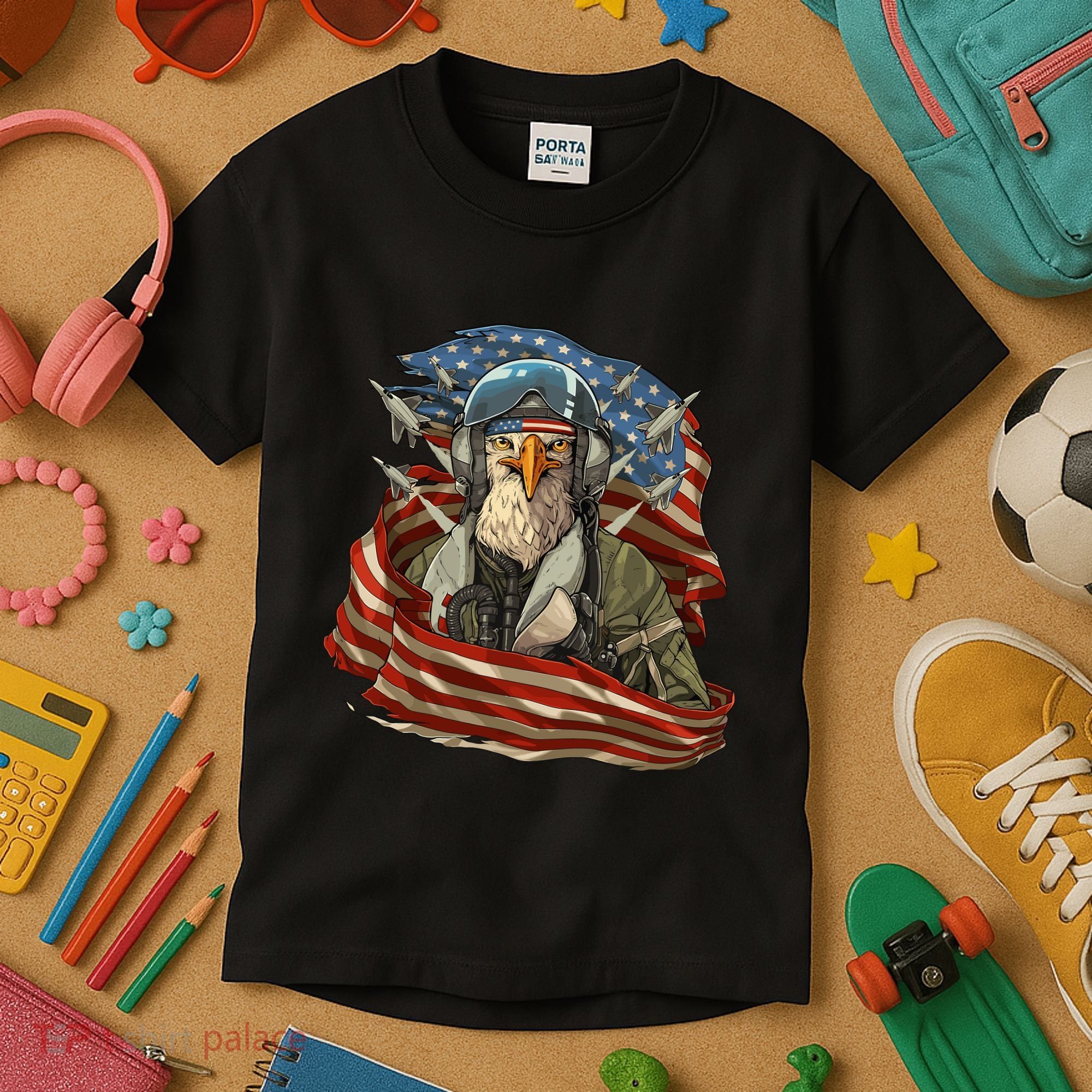 Patriotic American Eagle Fighter Pilot 4th Of July Kids T-Shirt