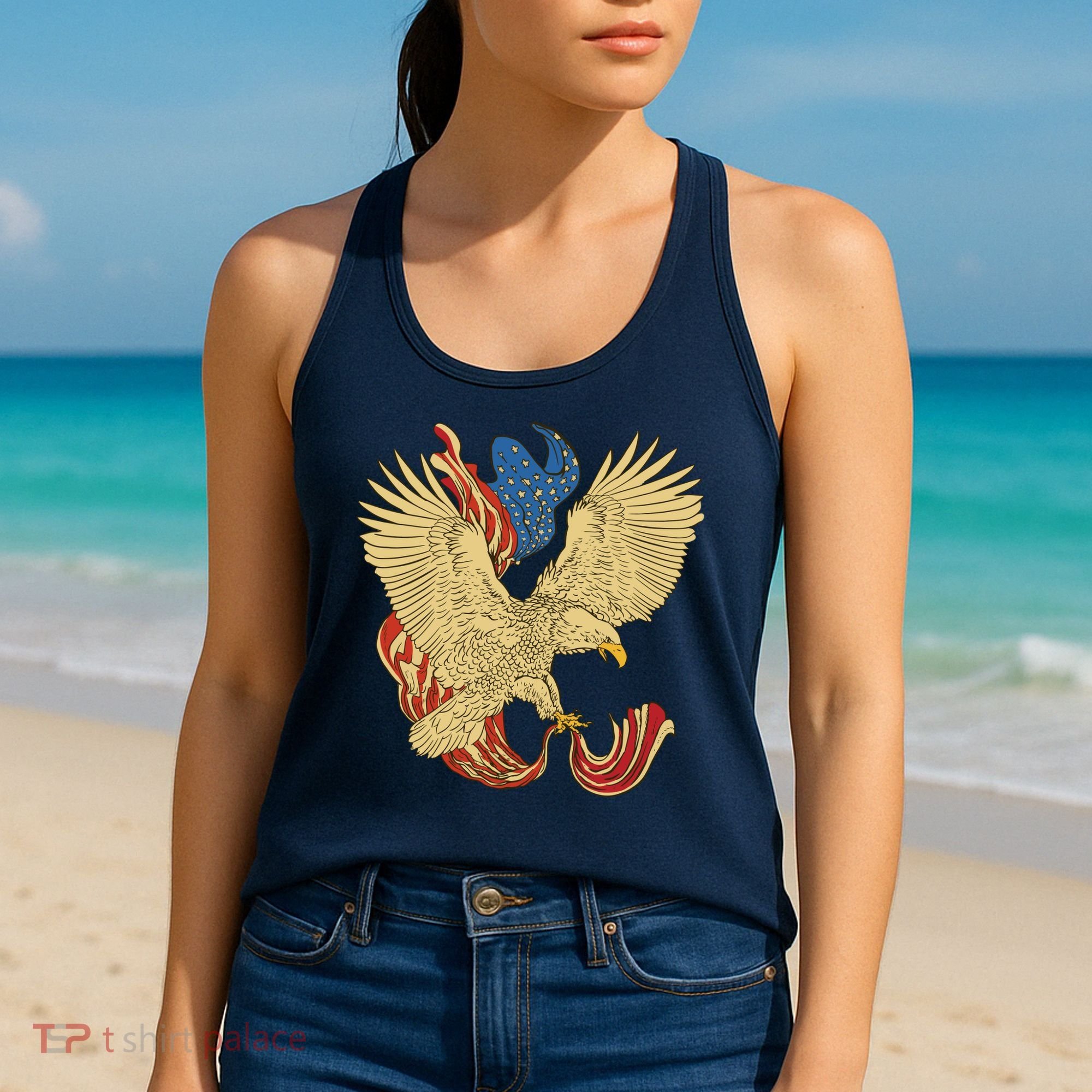 Patriotic American Eagle And United States Flag Women's Tank Top