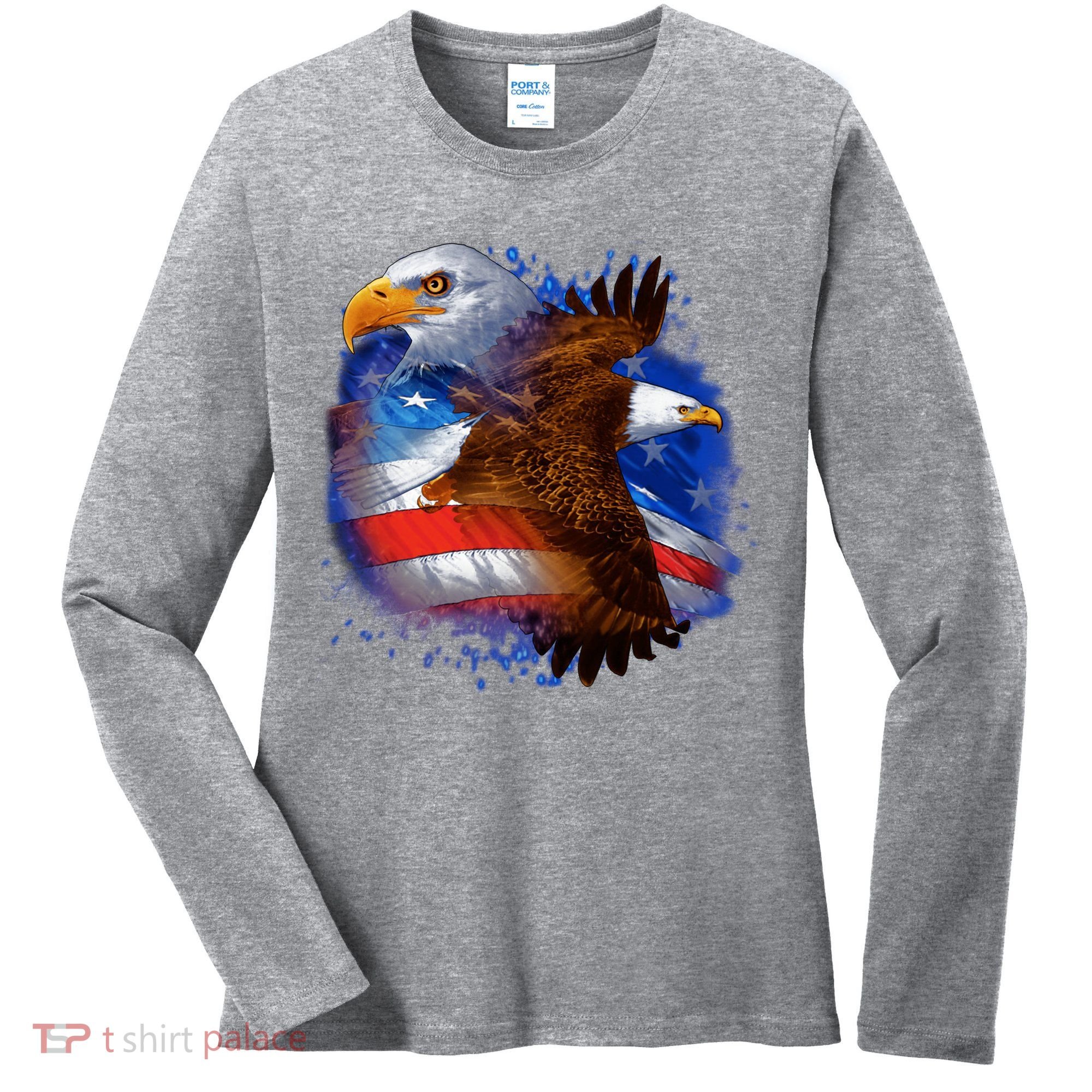 Patriotic American Eagle USA Flag Women's Long Sleeve Shirt