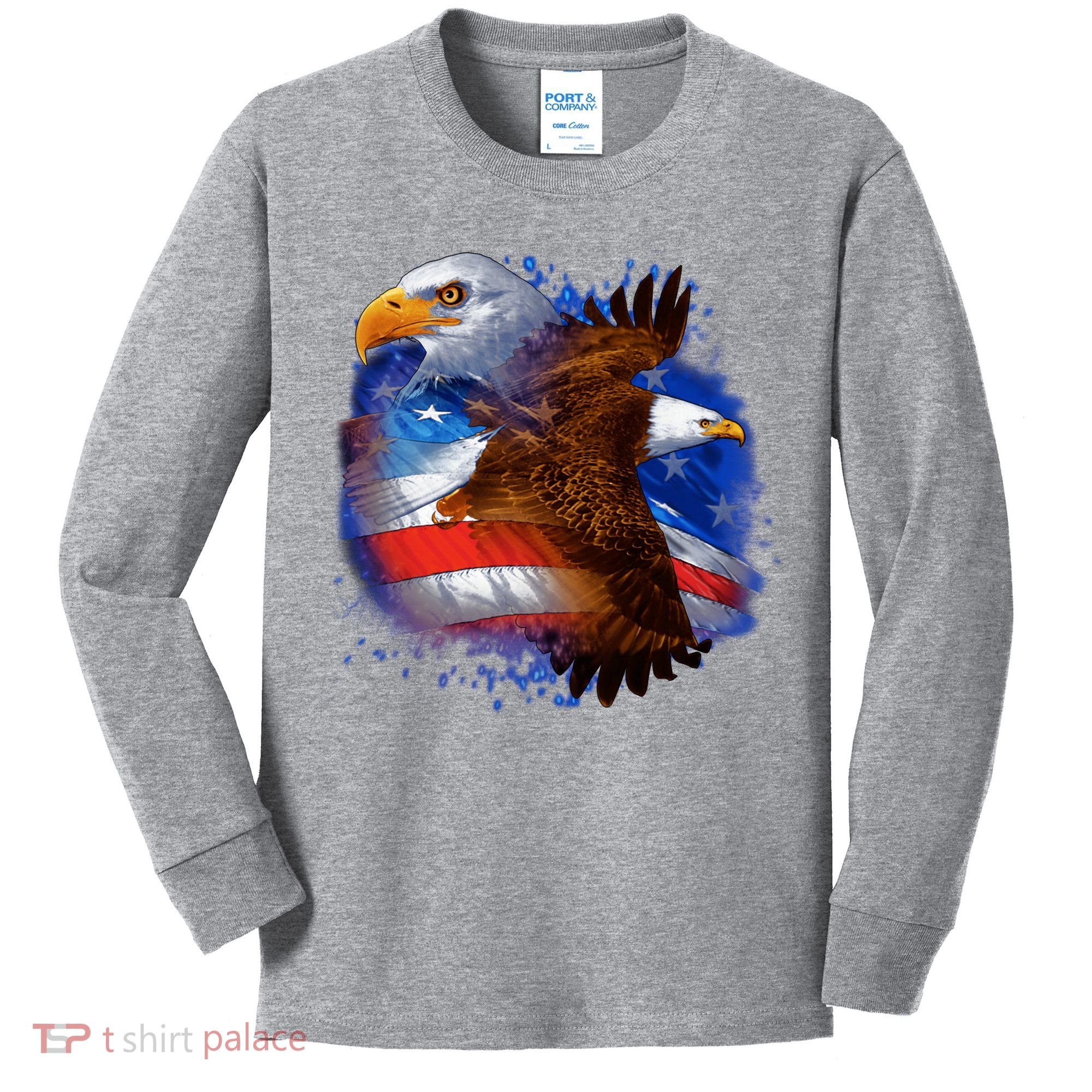 Patriotic American Eagle USA Flag Kids Long Sleeve Shirt