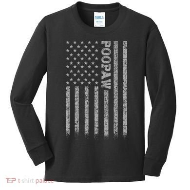 Poopaw American Flag Kids Long Sleeve Shirt