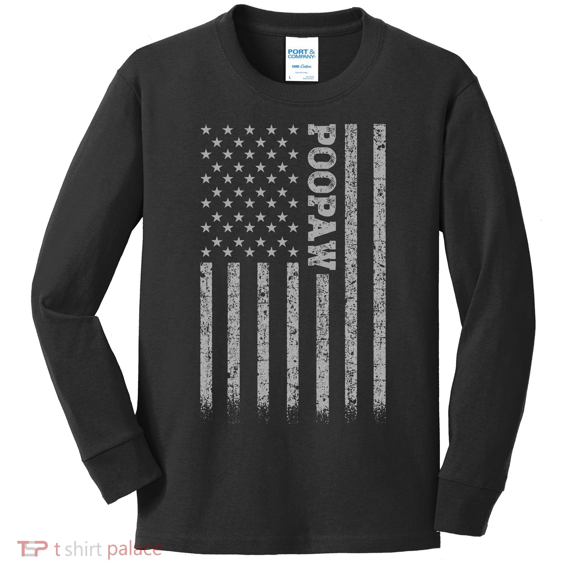 Poopaw American Flag Kids Long Sleeve Shirt