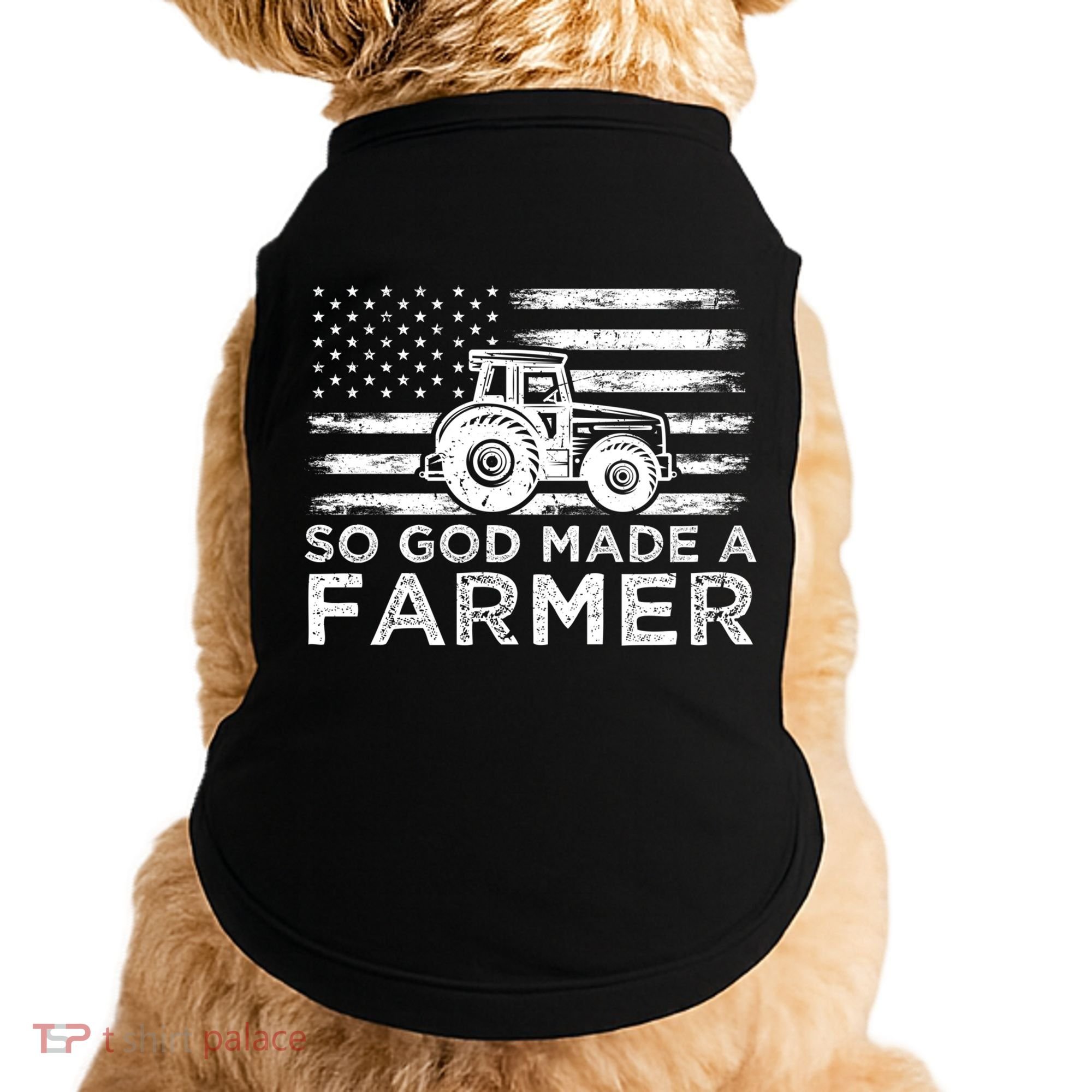 Patriotic American Flag Tractor So God Made A Farmer Gift Doggie Tank