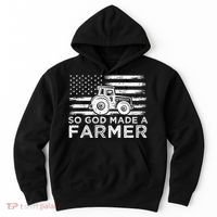Patriotic American Flag Tractor So God Made A Farmer Gift Hoodie thumb 0