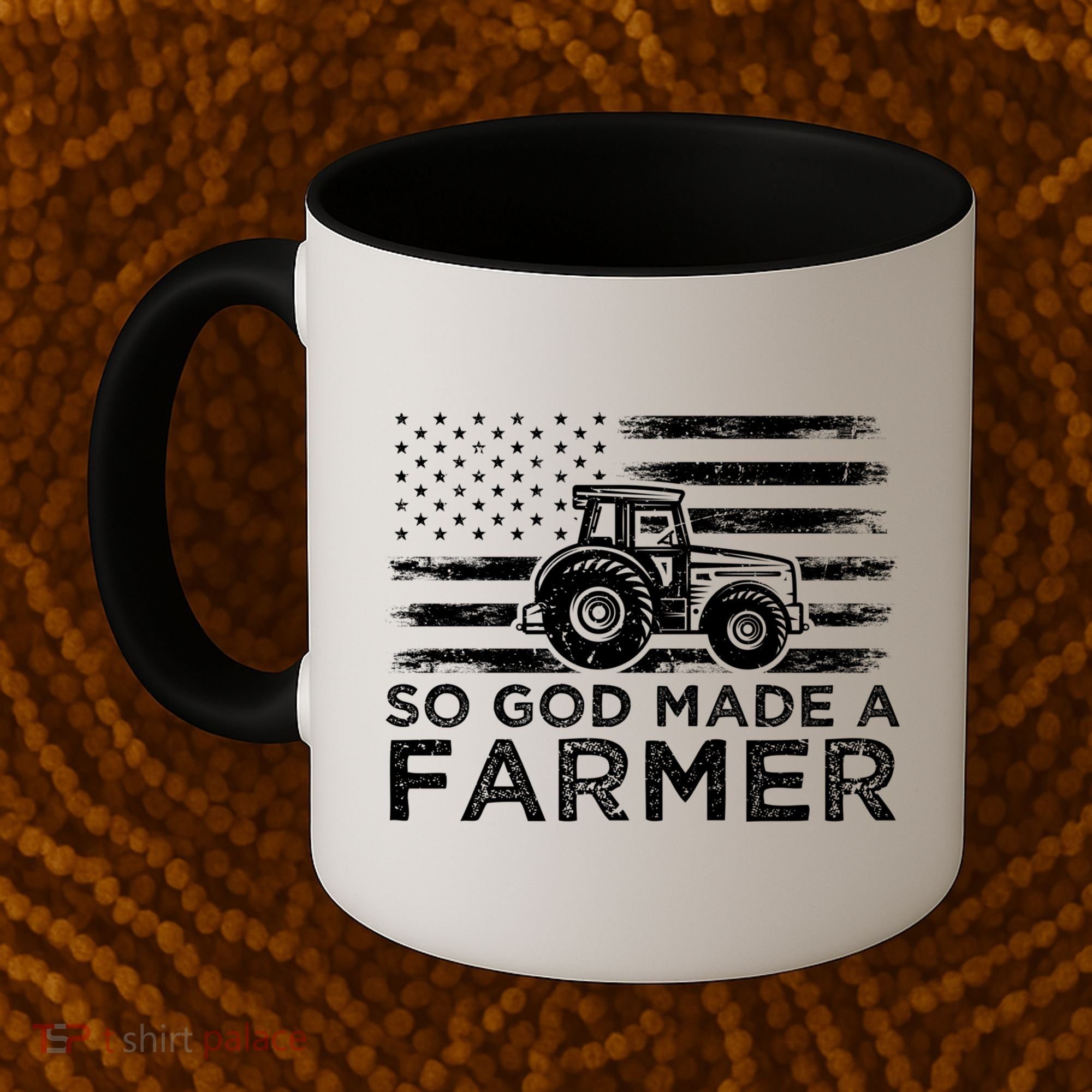 Patriotic American Flag Tractor So God Made A Farmer Gift Coffee Mug