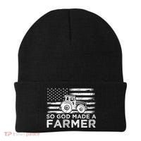 Patriotic American Flag Tractor So God Made A Farmer Gift Beanie thumb 0