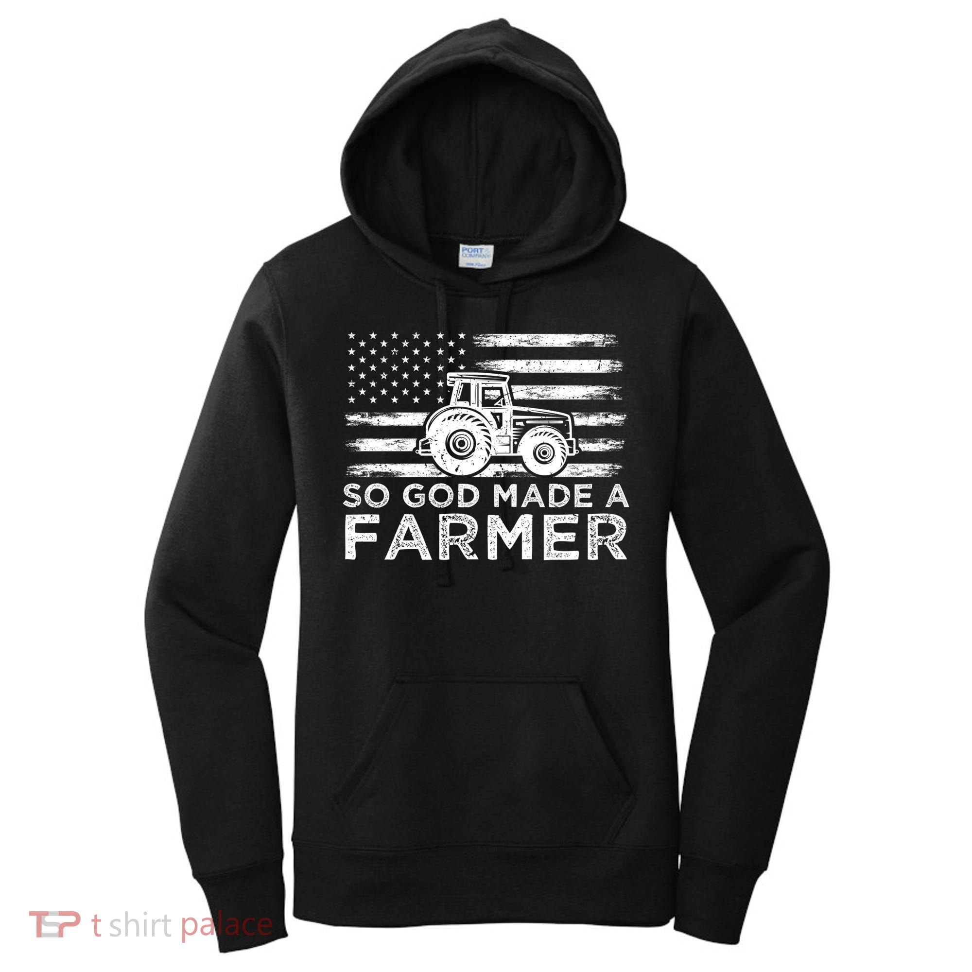 Patriotic American Flag Tractor So God Made A Farmer Gift Women's Hoodie