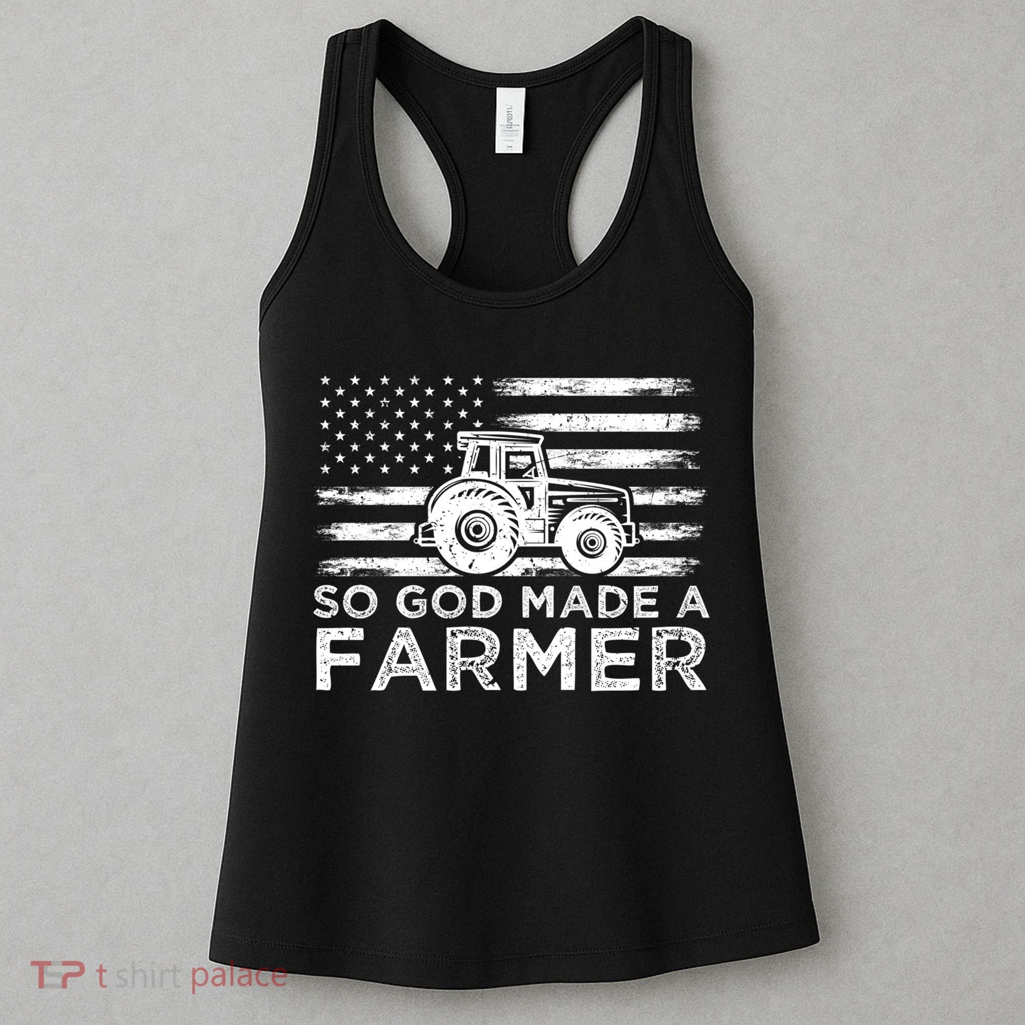 Patriotic American Flag Tractor So God Made A Farmer Gift Women's Tank Top