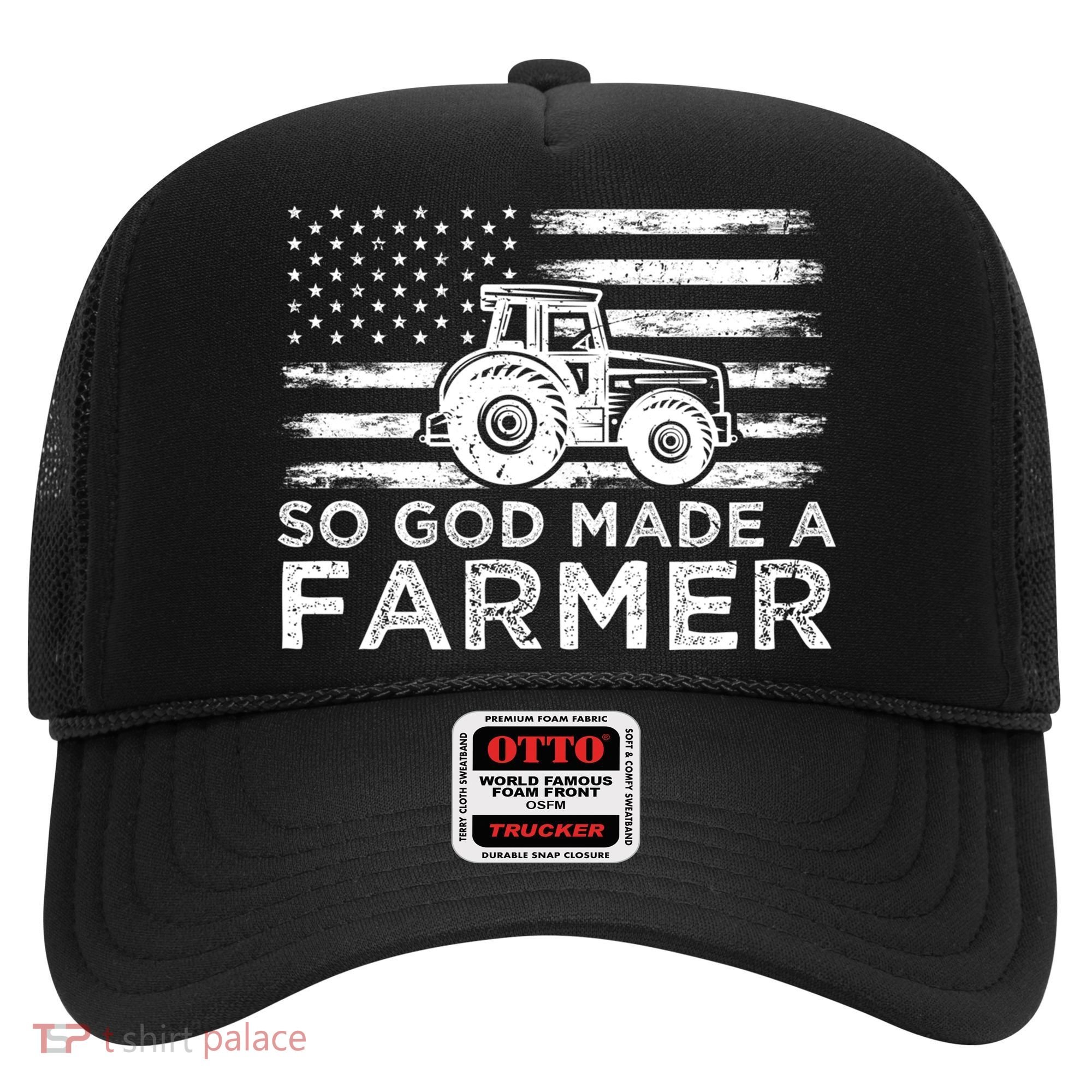 Patriotic American Flag Tractor So God Made A Farmer Gift Hat