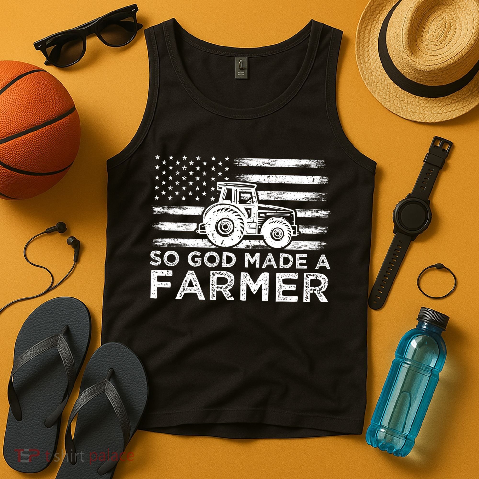 Patriotic American Flag Tractor So God Made A Farmer Gift Tank Top