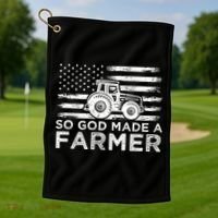 Patriotic American Flag Tractor So God Made A Farmer Gift Golf Towel thumb 1