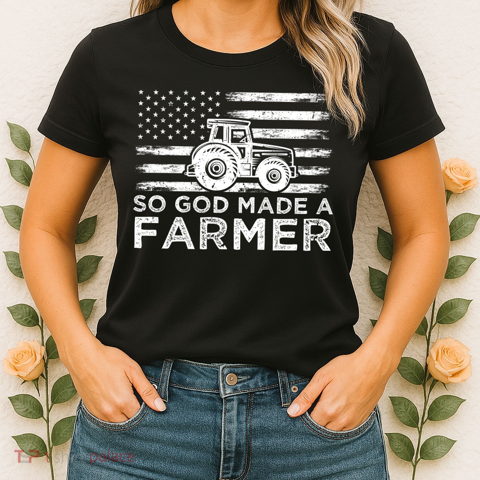 Patriotic American Flag Tractor So God Made A Farmer Gift Women's T-Shirt