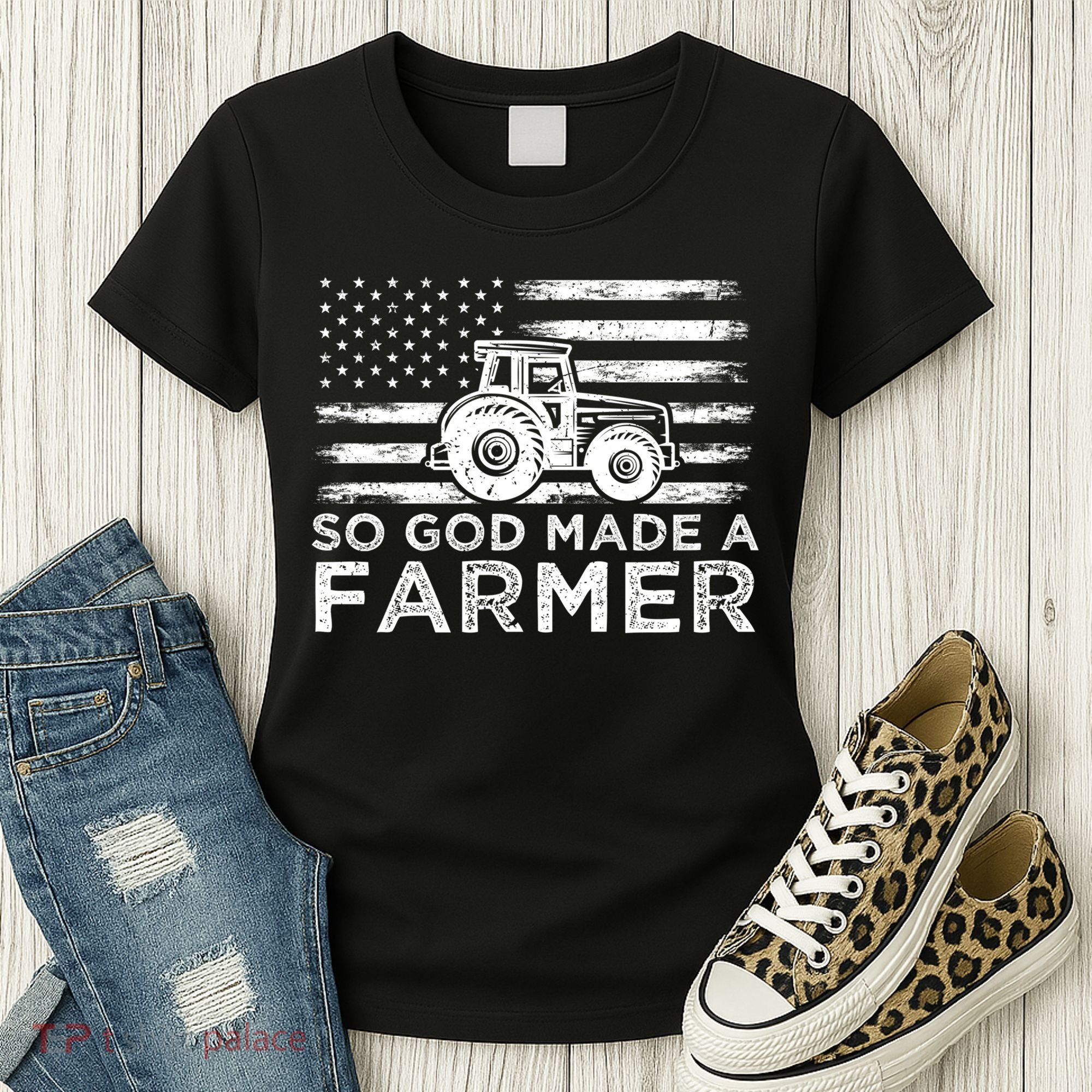 Patriotic American Flag Tractor So God Made A Farmer Gift Women's T-Shirt