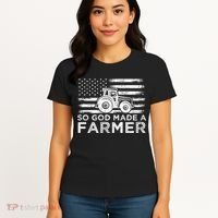 Patriotic American Flag Tractor So God Made A Farmer Gift Women's T-Shirt thumb 4