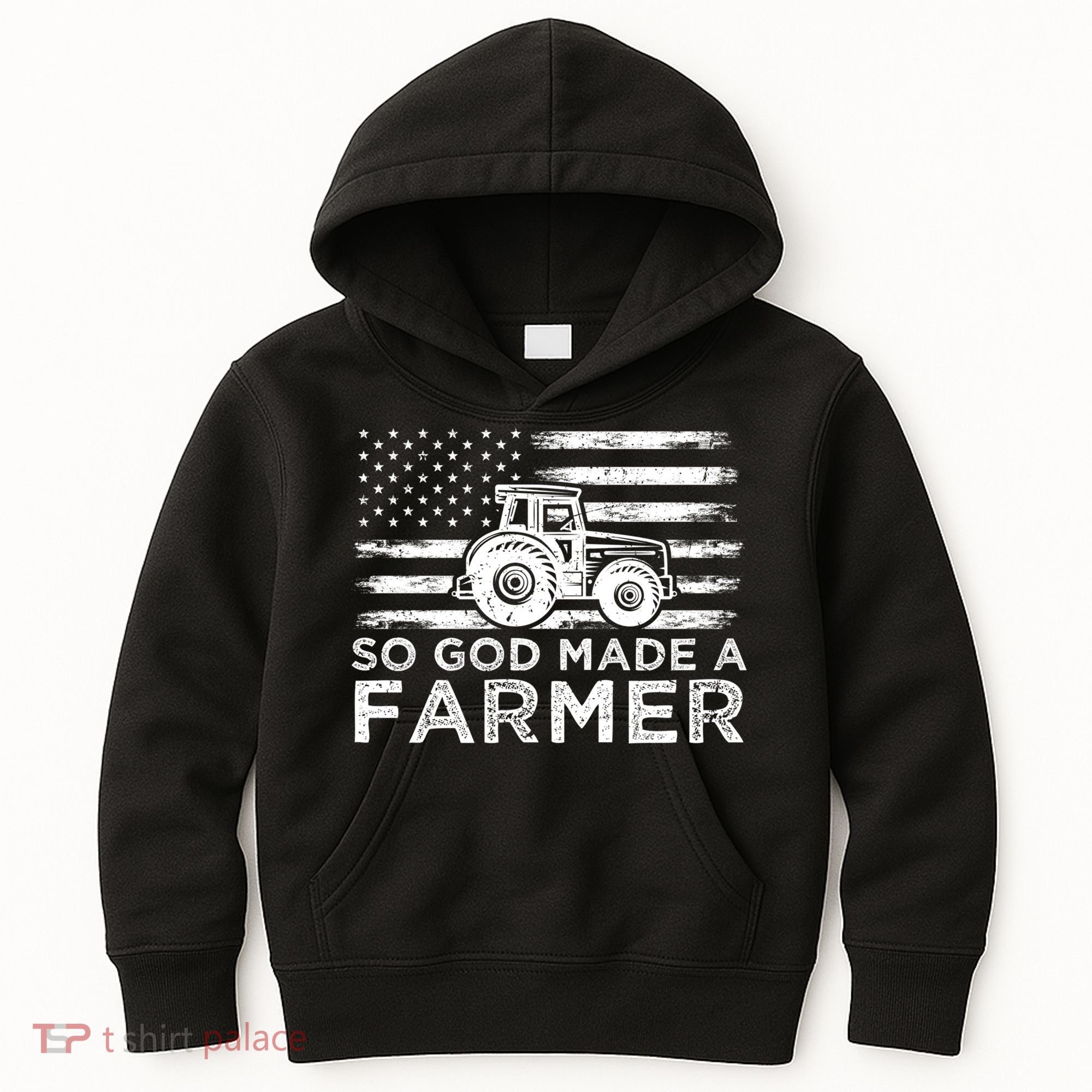Patriotic American Flag Tractor So God Made A Farmer Gift Kids Hoodie