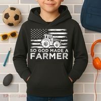Patriotic American Flag Tractor So God Made A Farmer Gift Kids Hoodie thumb 2