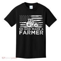 Patriotic American Flag Tractor So God Made A Farmer Gift Kids T-Shirt thumb 0