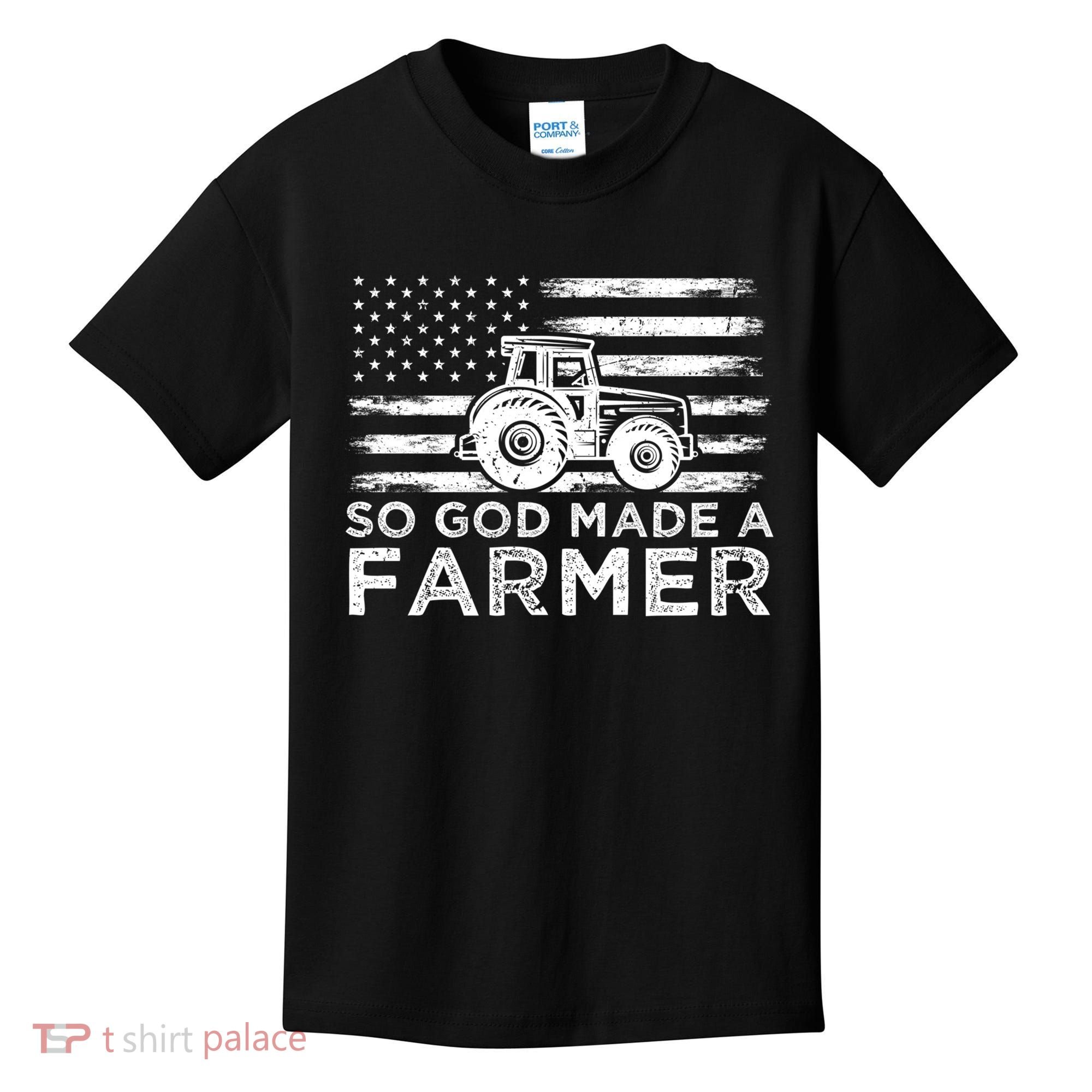 Patriotic American Flag Tractor So God Made A Farmer Gift Kids T-Shirt