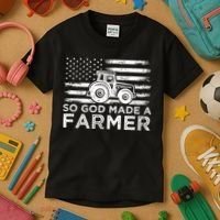 Patriotic American Flag Tractor So God Made A Farmer Gift Kids T-Shirt thumb 3