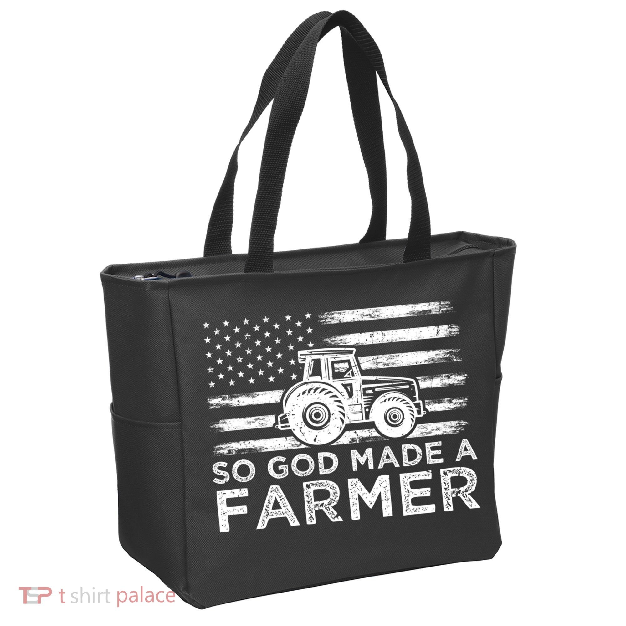 Patriotic American Flag Tractor So God Made A Farmer Gift Tote Bag