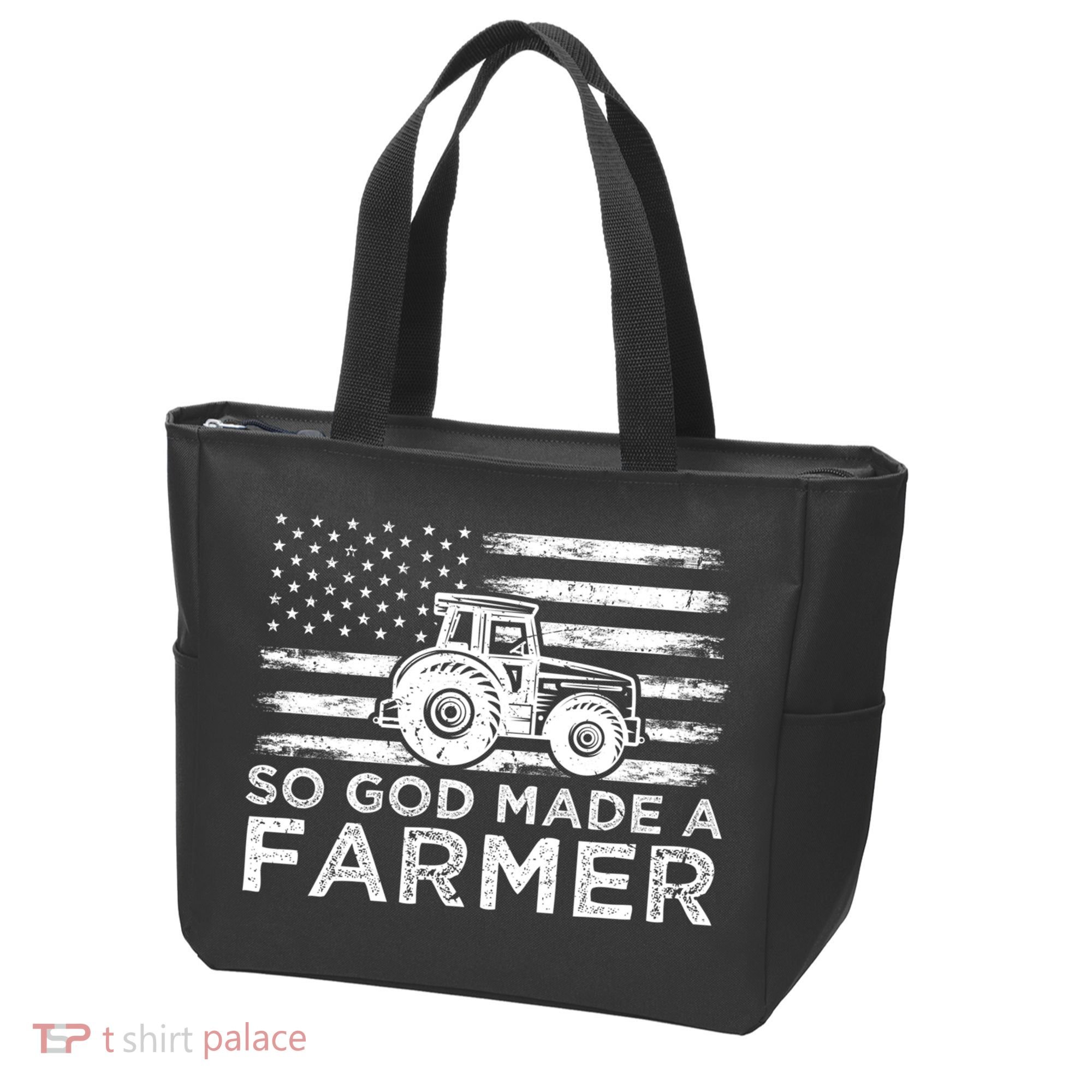 Patriotic American Flag Tractor So God Made A Farmer Gift Tote Bag