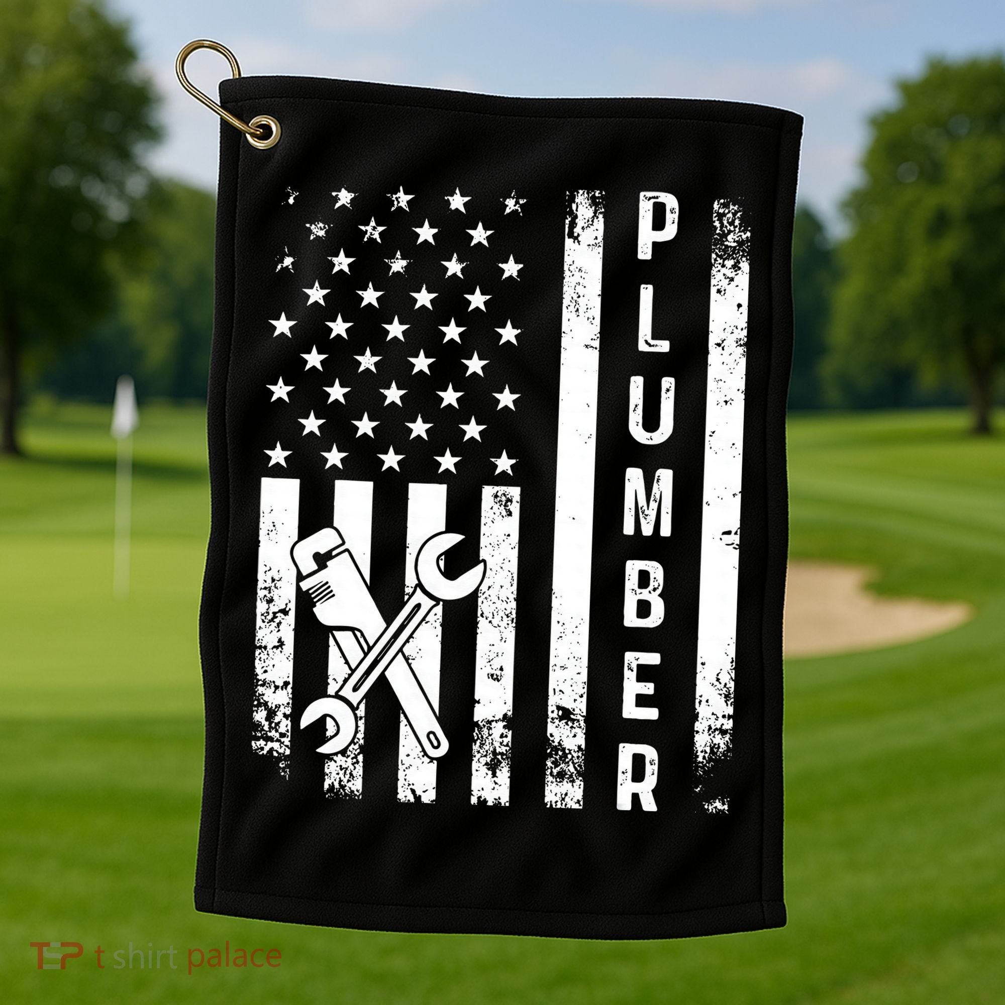 Plumber American Flag Plumbing Golf Towel