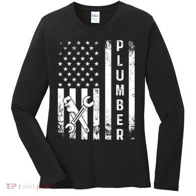 Plumber American Flag Plumbing Women's Long Sleeve Shirt