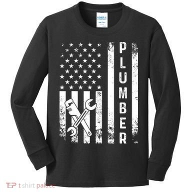 Plumber American Flag Plumbing Kids Long Sleeve Shirt