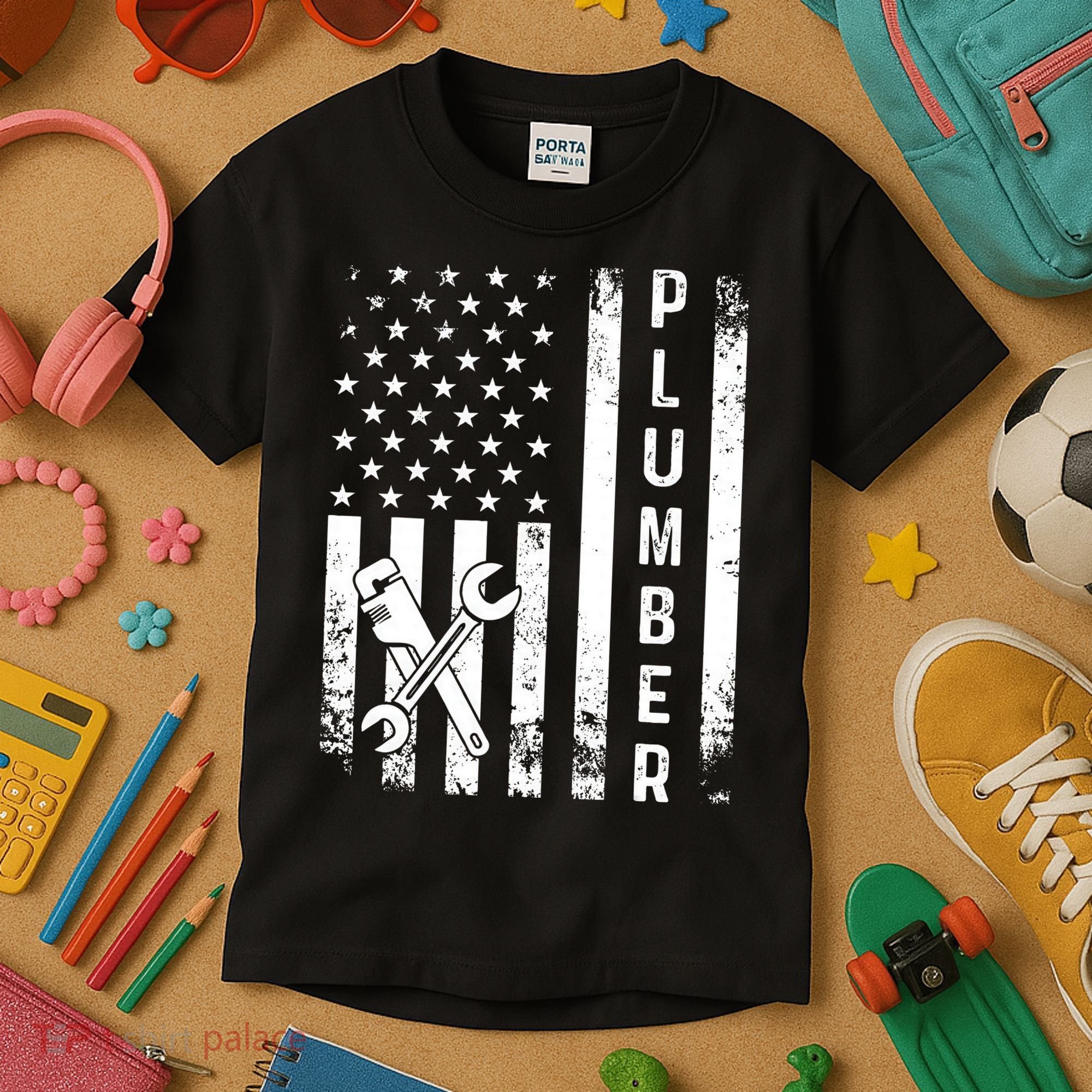 Plumber American Flag Plumbing Kids T-Shirt