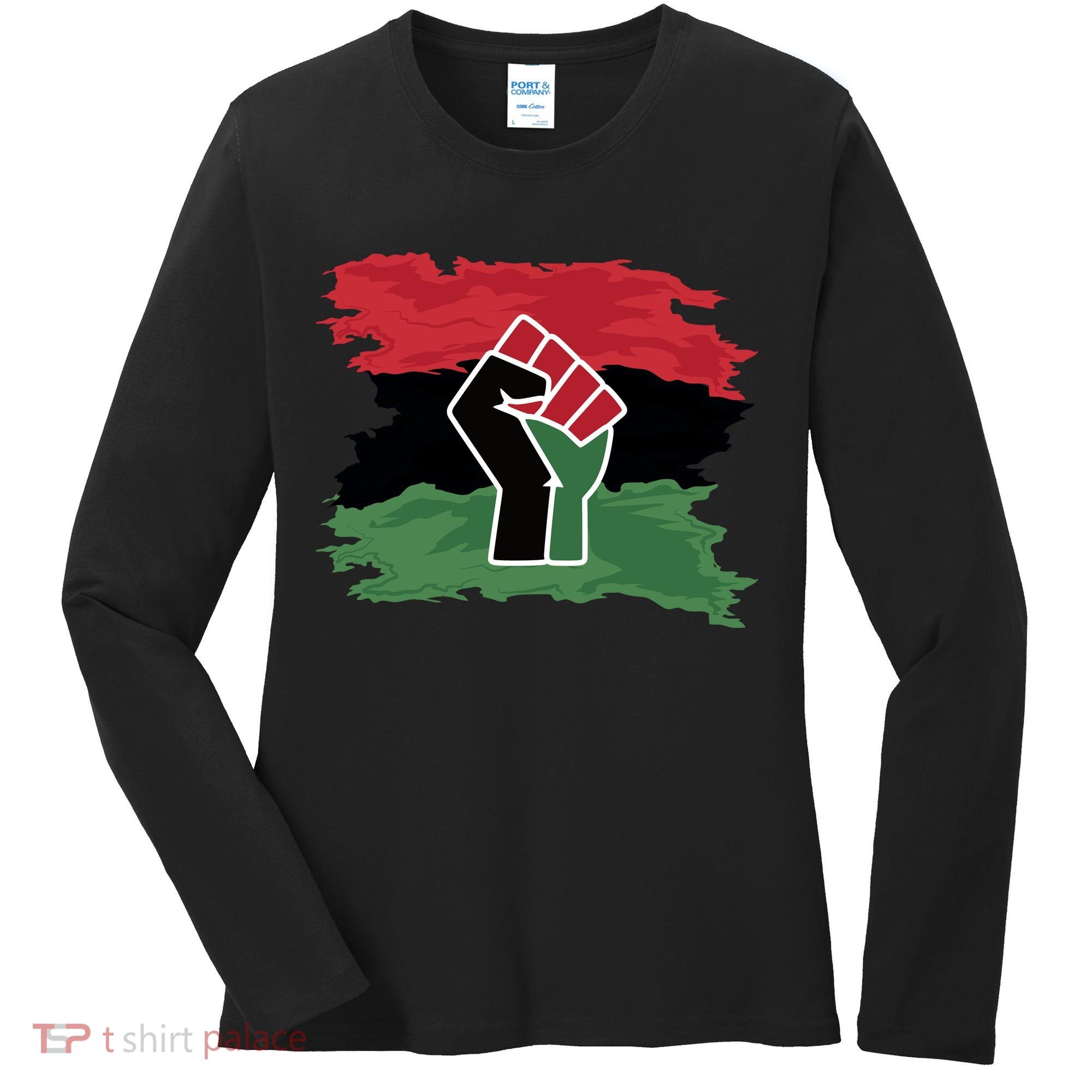 Pan African Flag Black Fist U.N.I.A. Flag Women's Long Sleeve Shirt