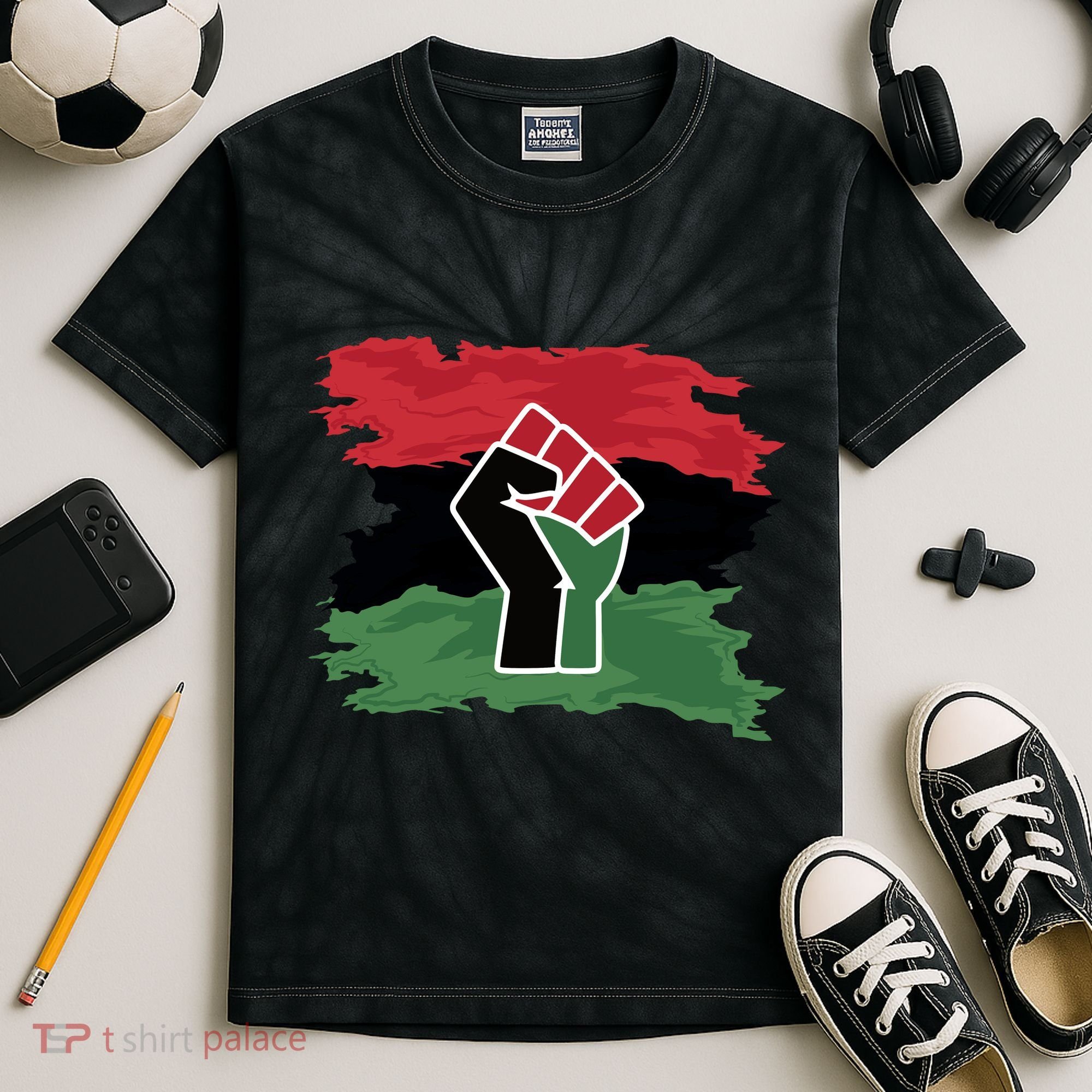 Pan African Flag Black Fist U.N.I.A. Flag Kids Tie-Dye T-Shirt