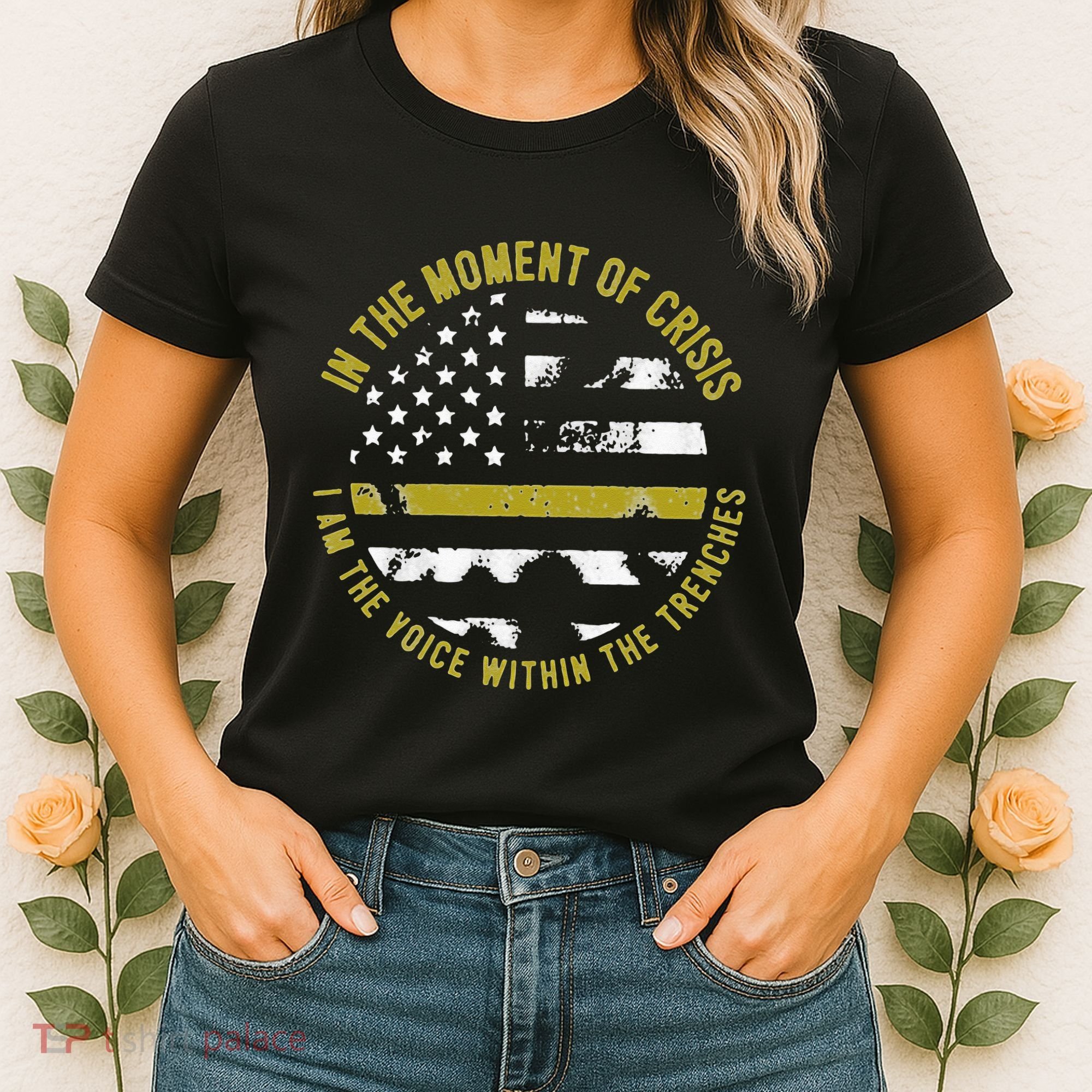 Police And Fire 911 Dispatcher Thin Gold Line Flag Women's T-Shirt