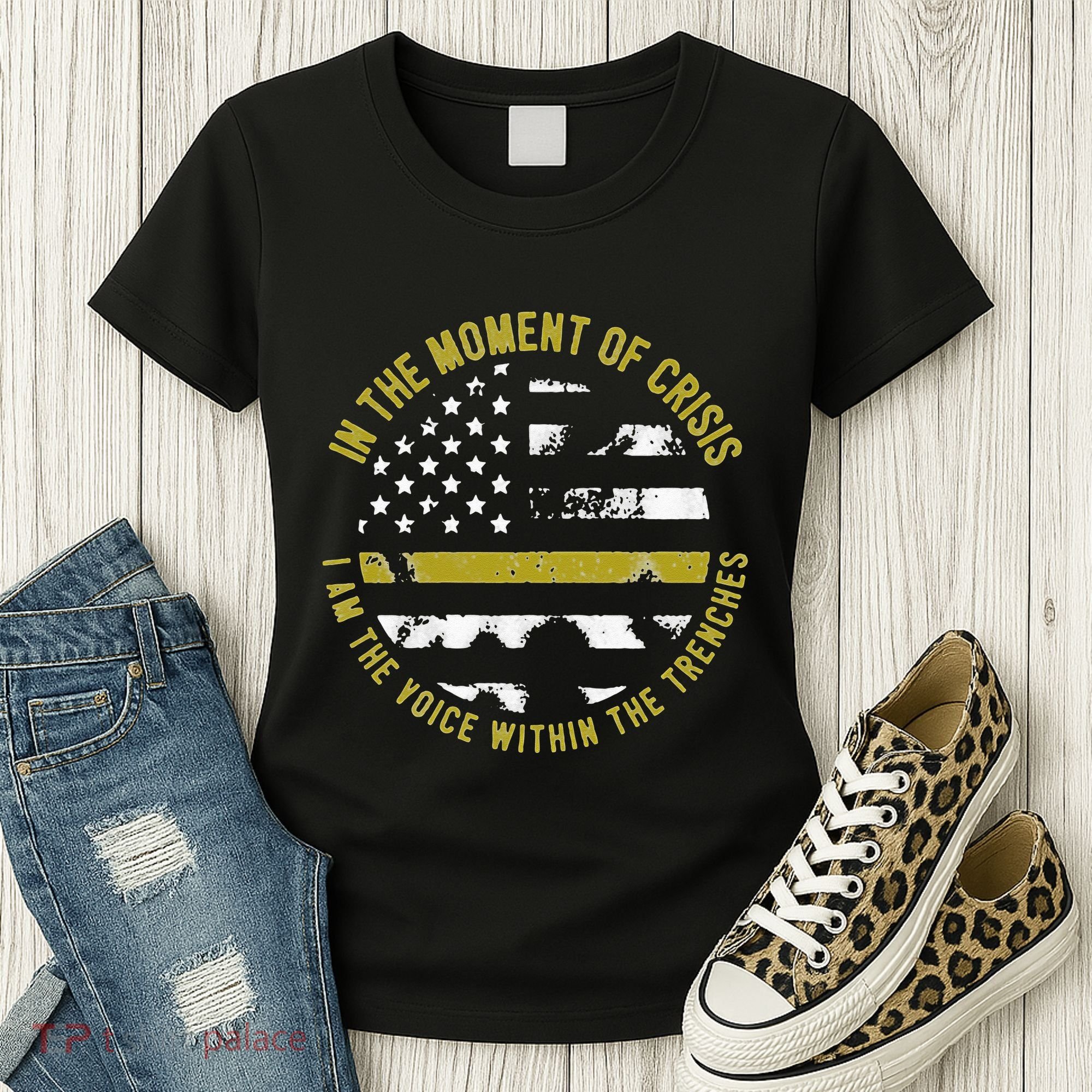 Police And Fire 911 Dispatcher Thin Gold Line Flag Women's T-Shirt