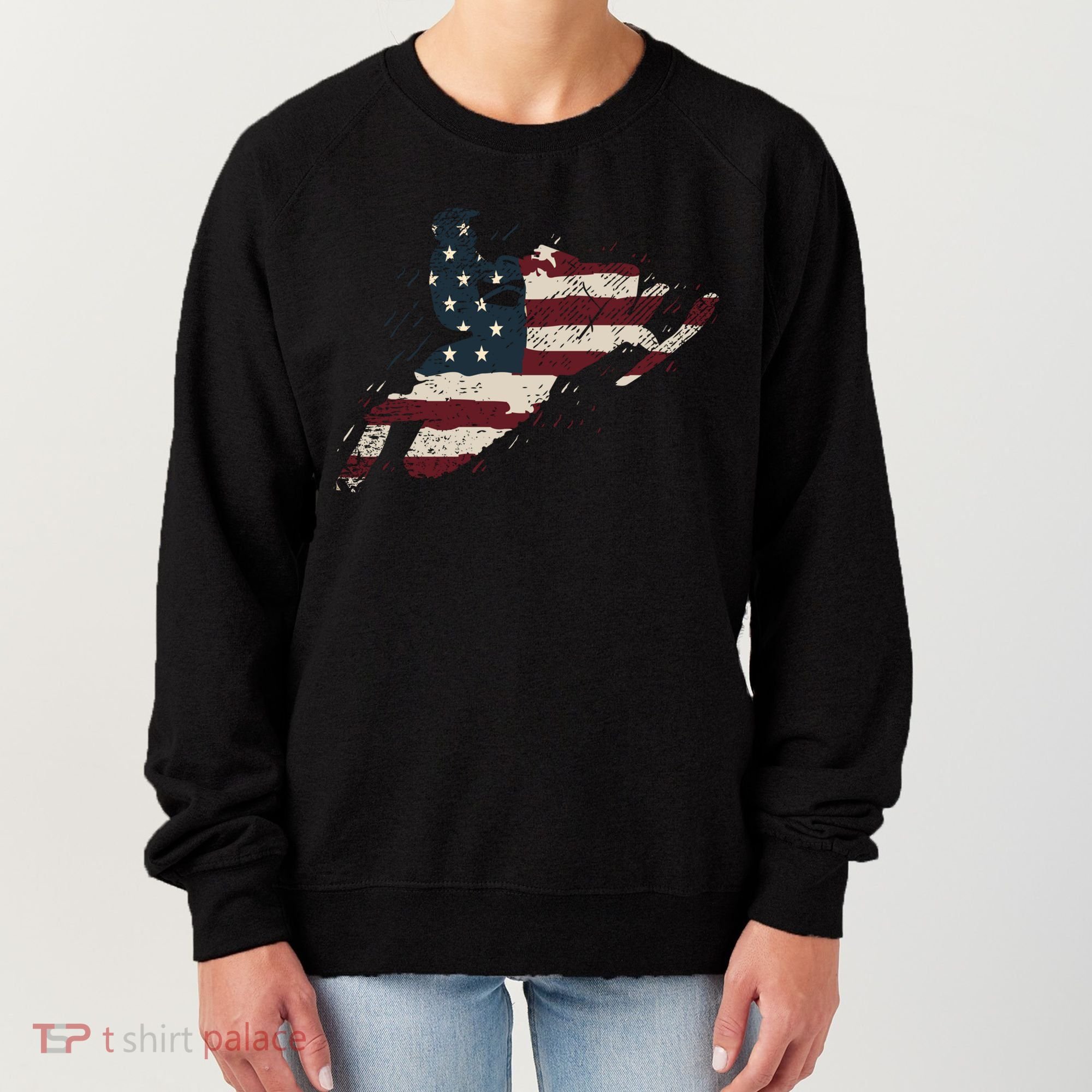 Proud American Flag Snowmobiling Gift Snowmobile Riding Gift Women's Sweatshirt