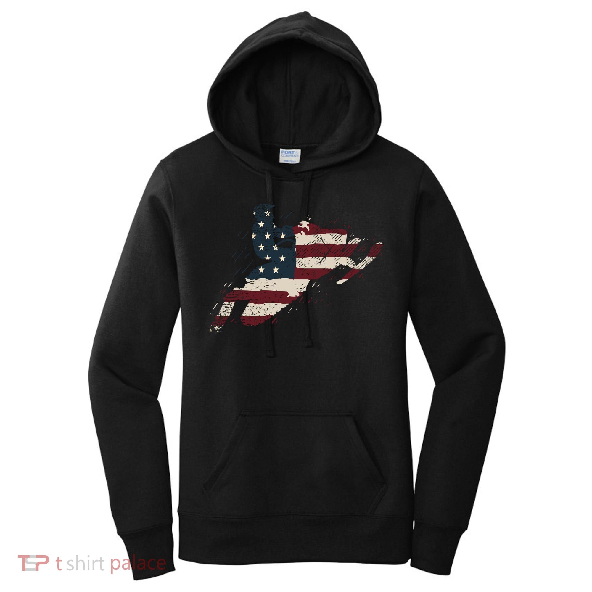 Proud American Flag Snowmobiling Gift Snowmobile Riding Gift Women's Hoodie