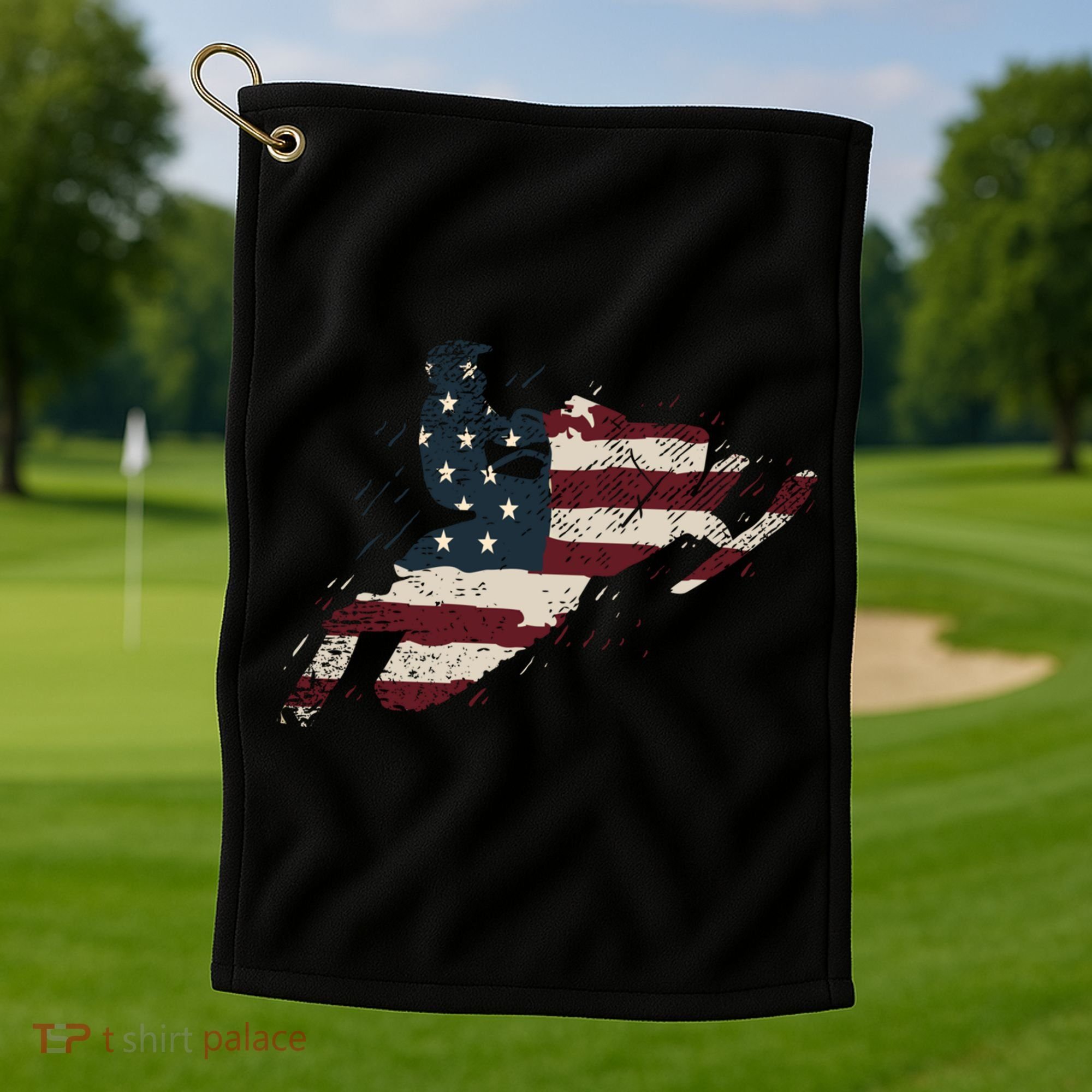 Proud American Flag Snowmobiling Gift Snowmobile Riding Gift Golf Towel
