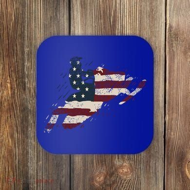 Proud American Flag Snowmobiling Gift Snowmobile Riding Gift Coaster