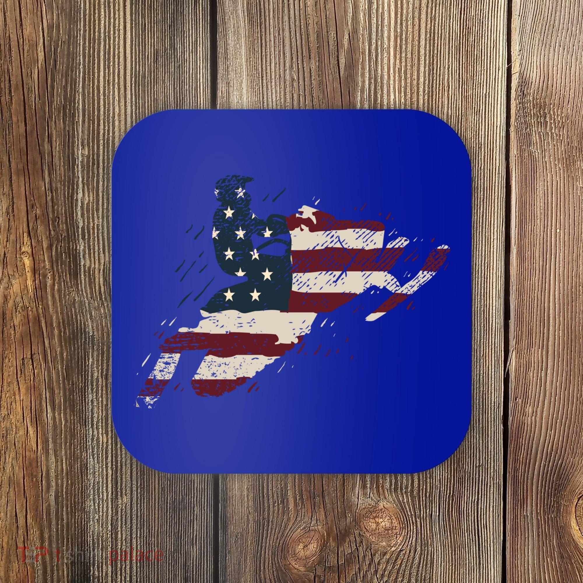 Proud American Flag Snowmobiling Gift Snowmobile Riding Gift Coaster
