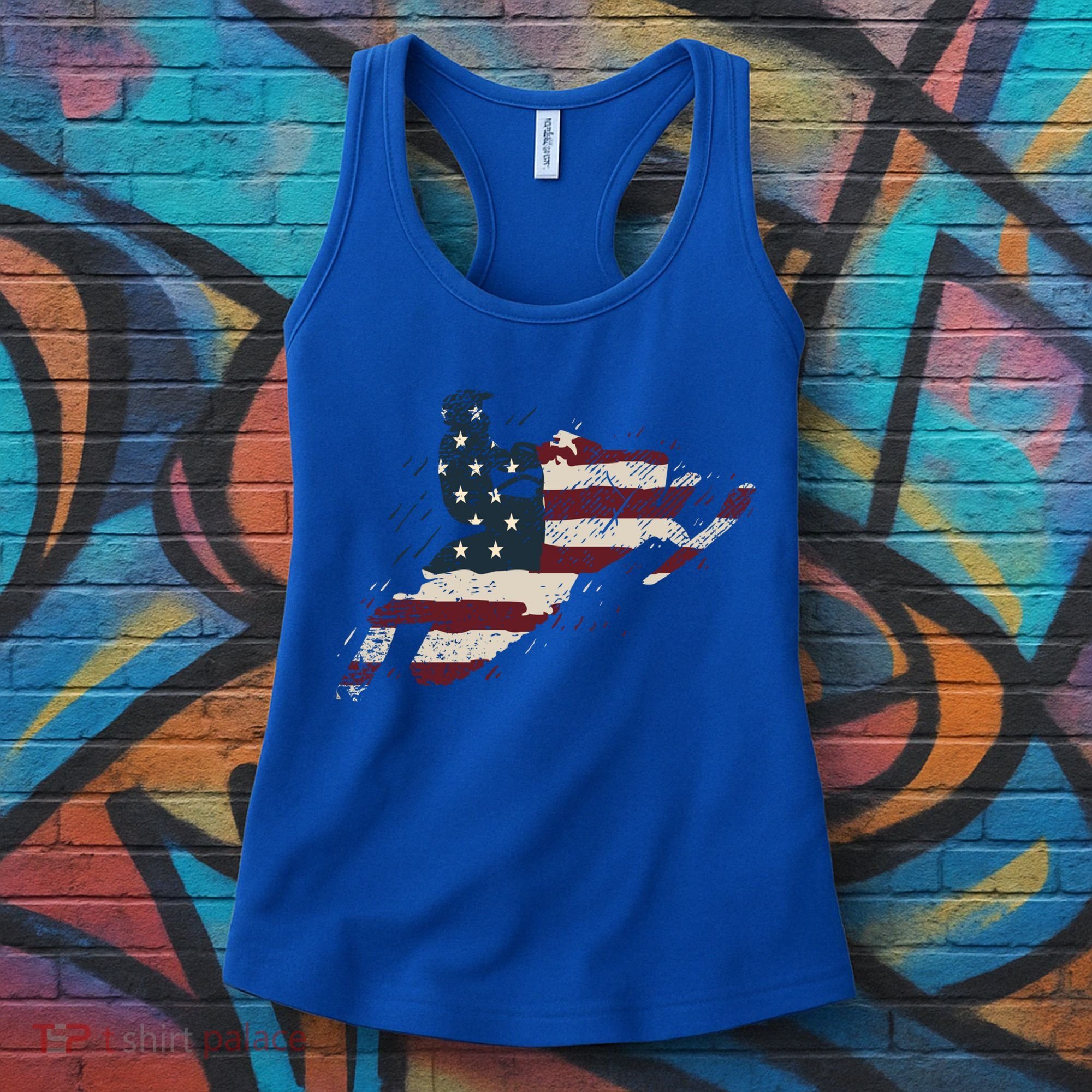 Proud American Flag Snowmobiling Gift Snowmobile Riding Gift Women's Tank Top