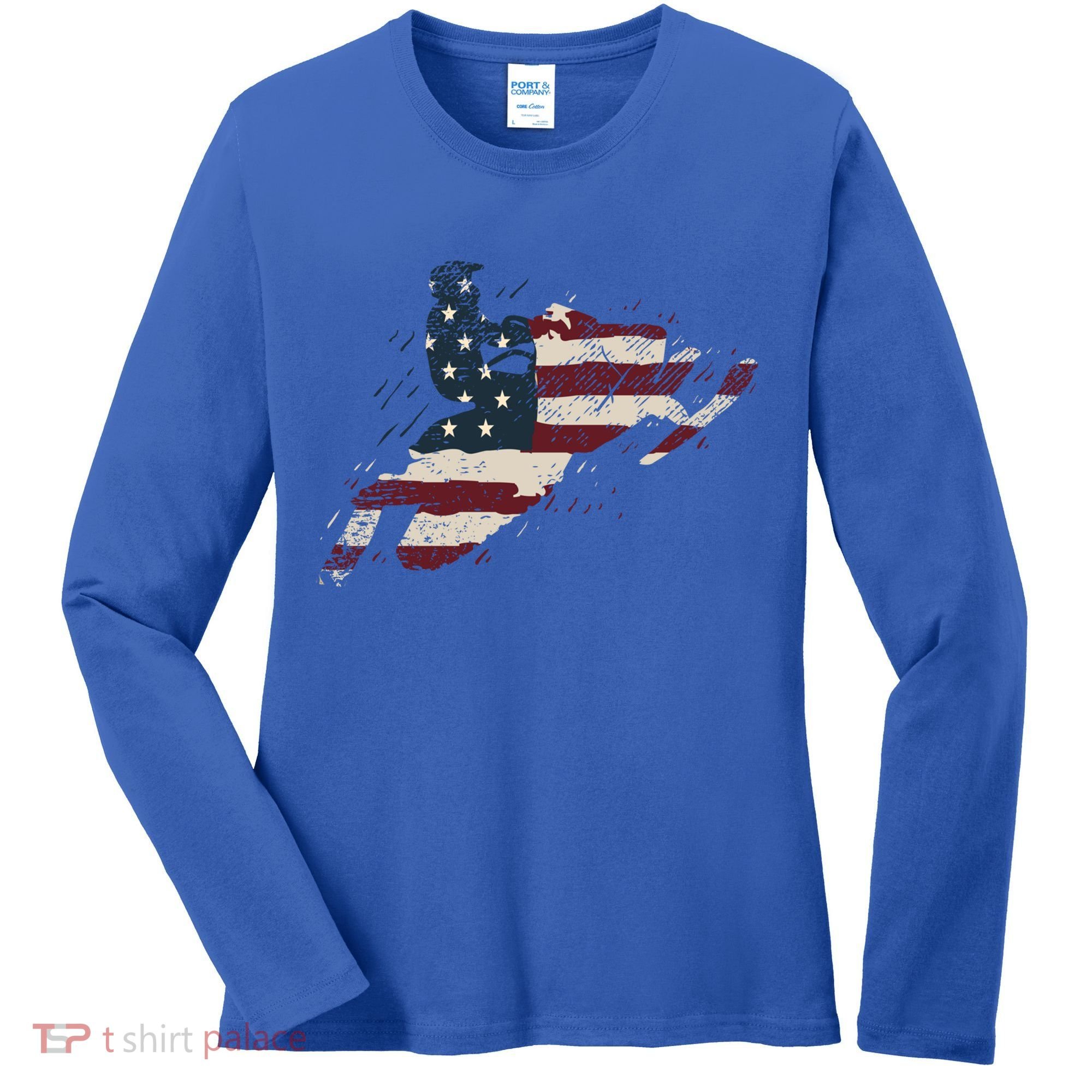 Proud American Flag Snowmobiling Gift Snowmobile Riding Gift Women's Long Sleeve Shirt