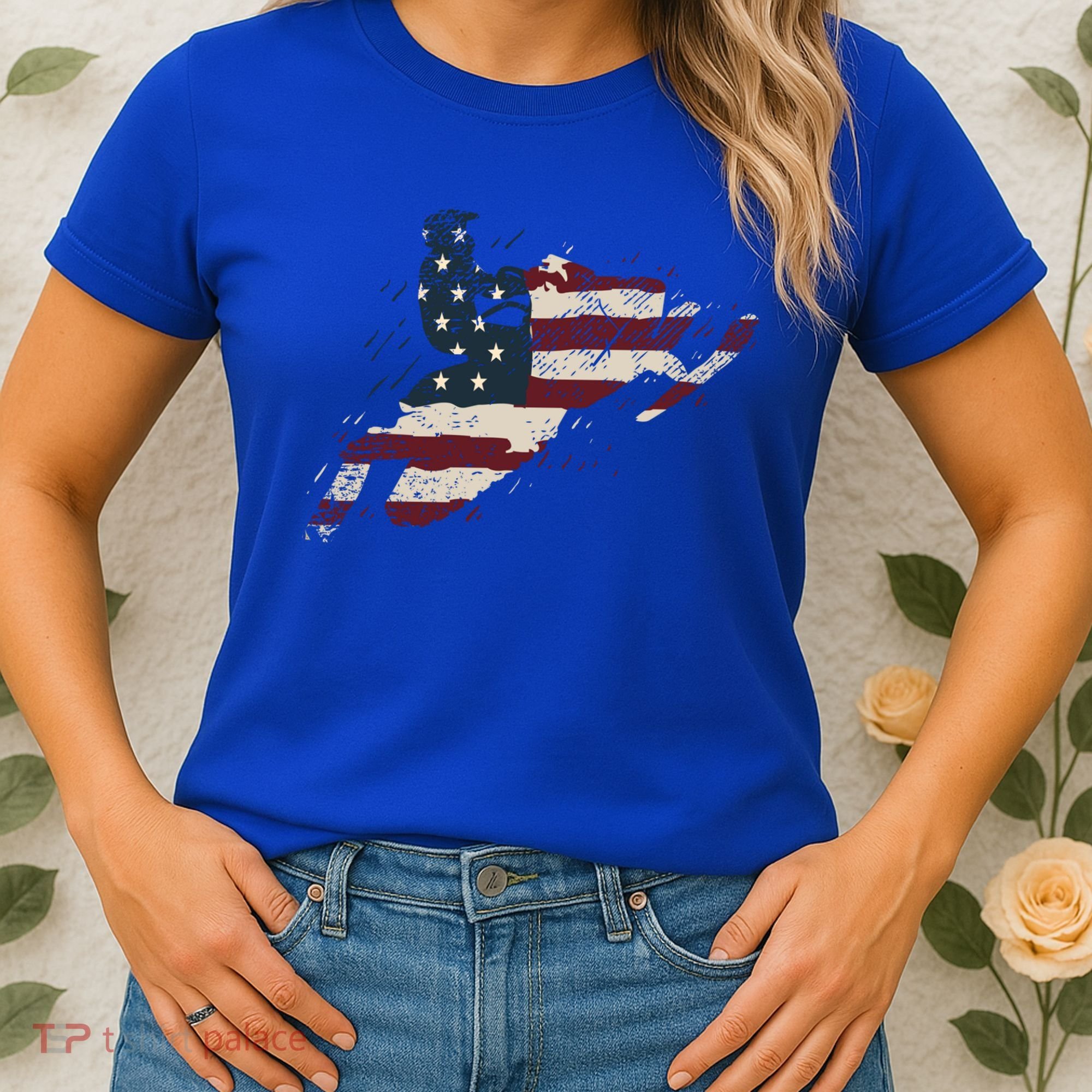 Proud American Flag Snowmobiling Gift Snowmobile Riding Gift Women's T-Shirt