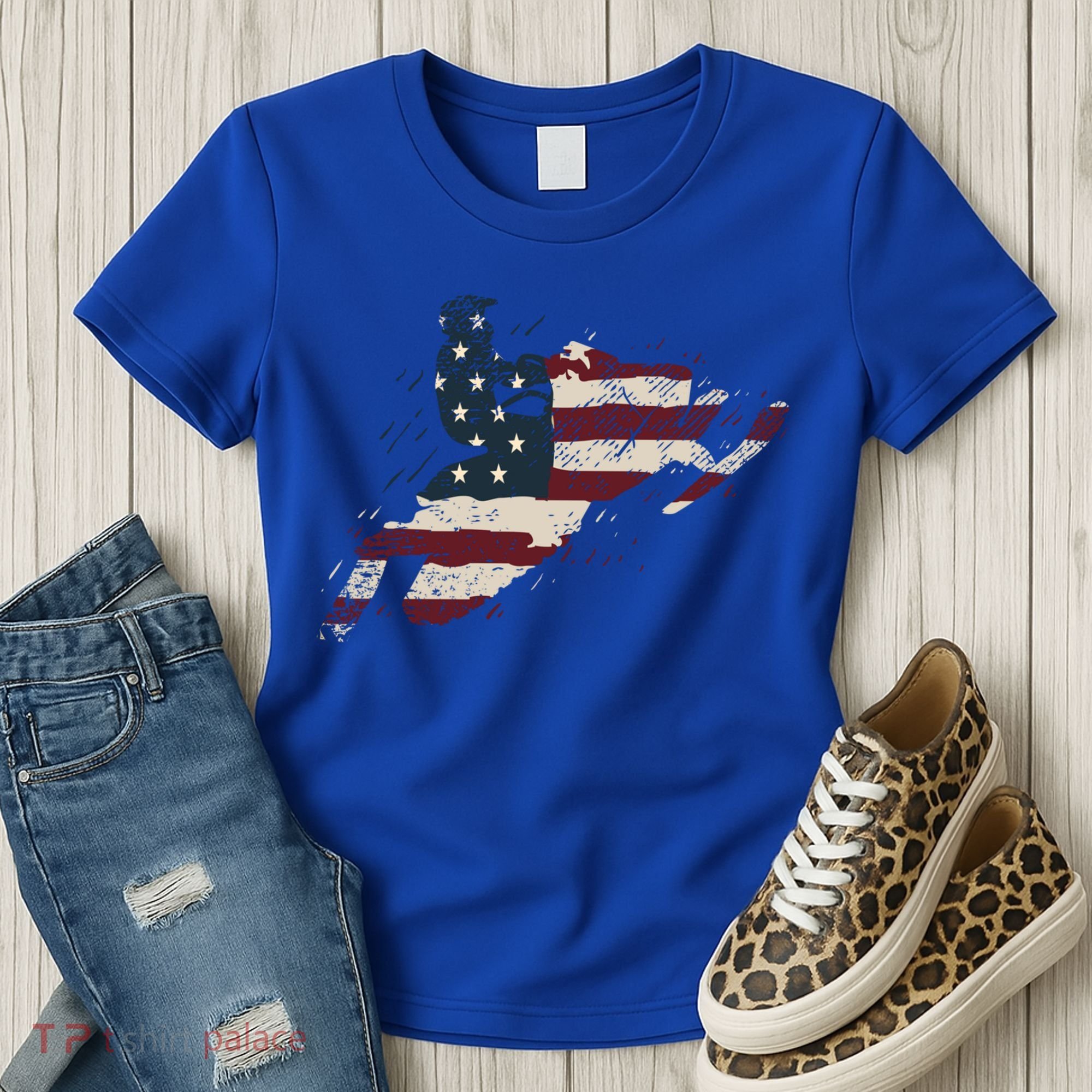 Proud American Flag Snowmobiling Gift Snowmobile Riding Gift Women's T-Shirt