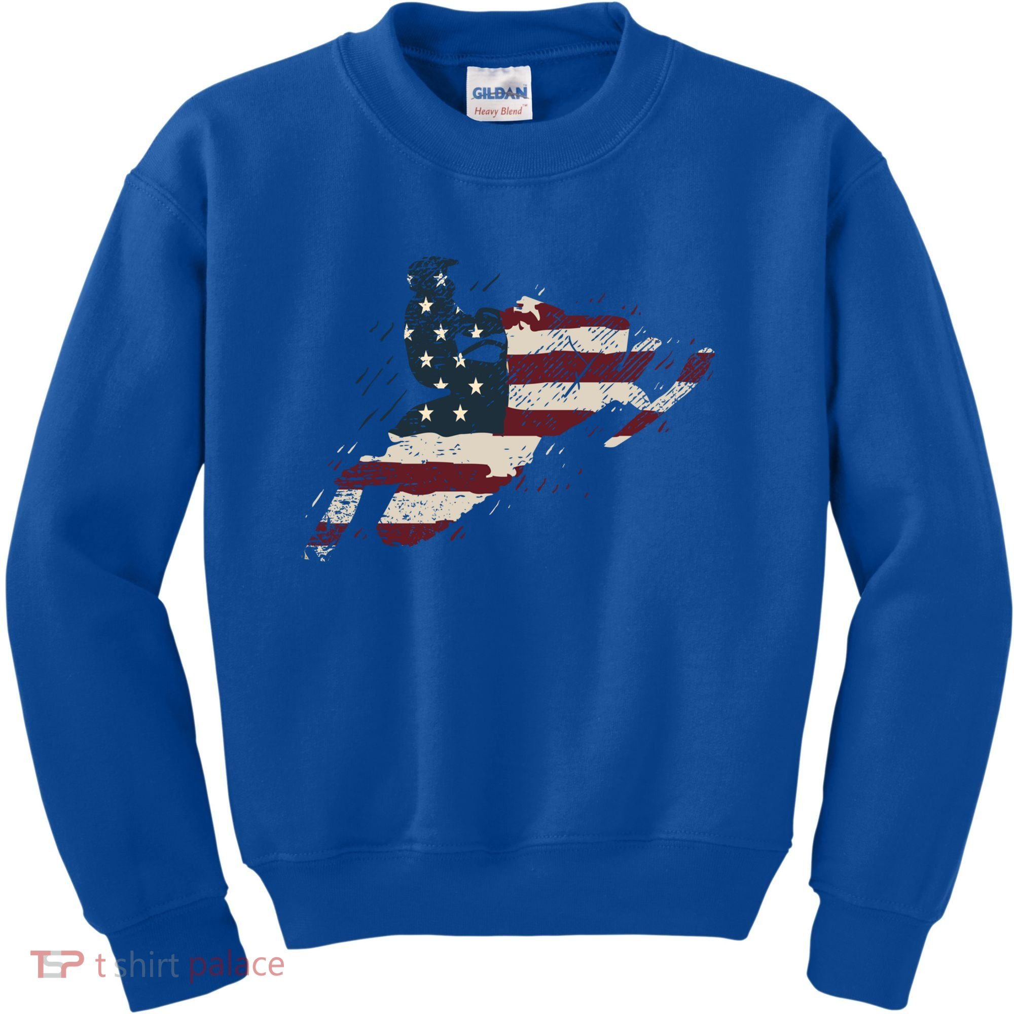 Proud American Flag Snowmobiling Gift Snowmobile Riding Gift Kids Sweatshirt