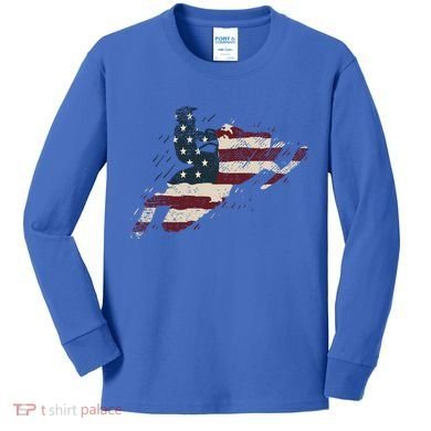 Proud American Flag Snowmobiling Gift Snowmobile Riding Gift Kids Long Sleeve Shirt